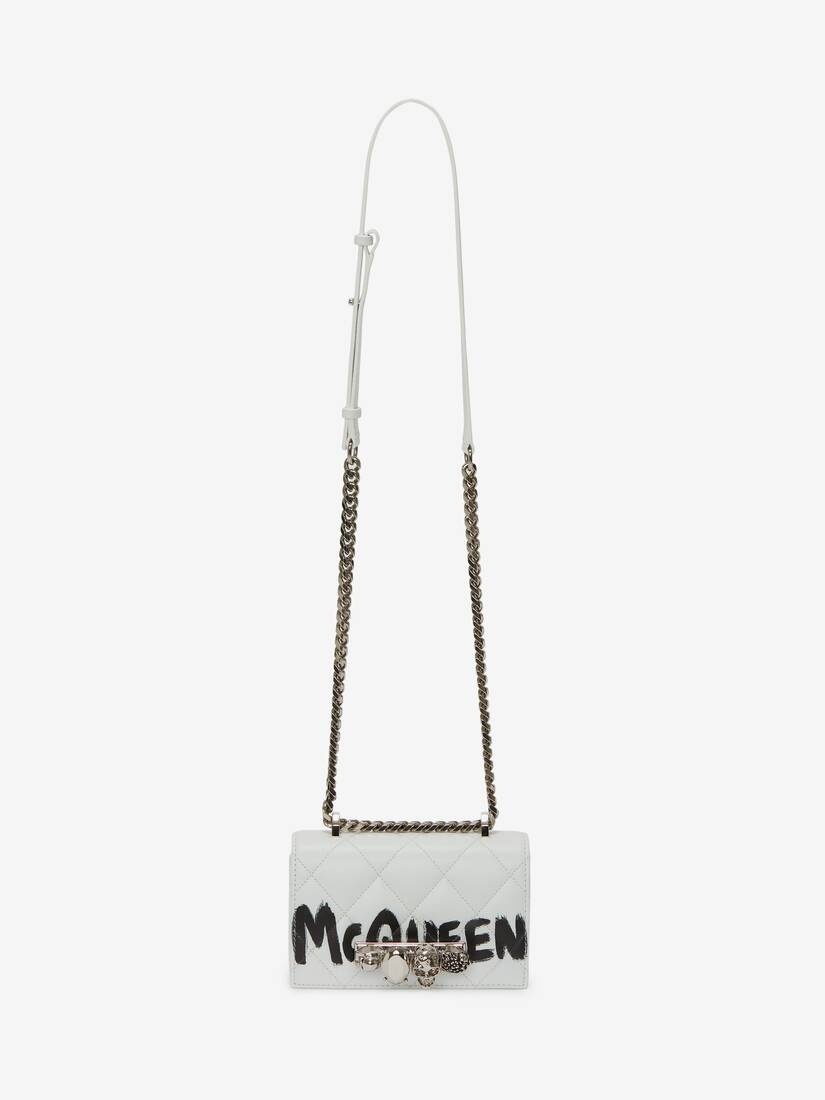 Mini Jewelled Satchel in White/black - 5