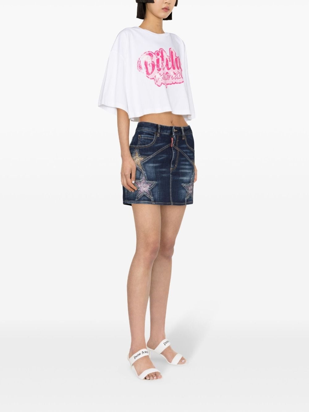 star-studded denim miniskirt - 3
