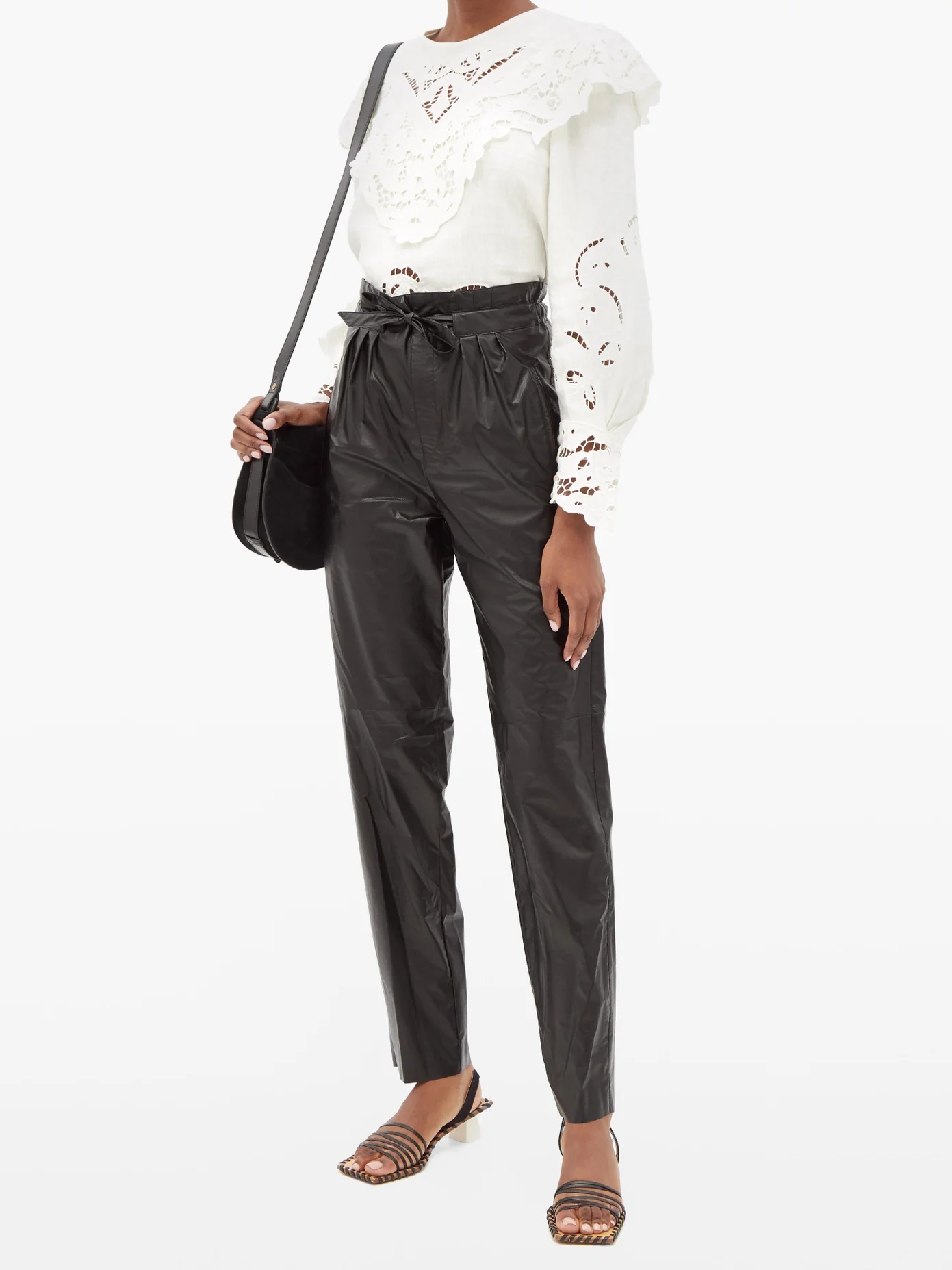 Duard pleated faux-leather trousers - 2