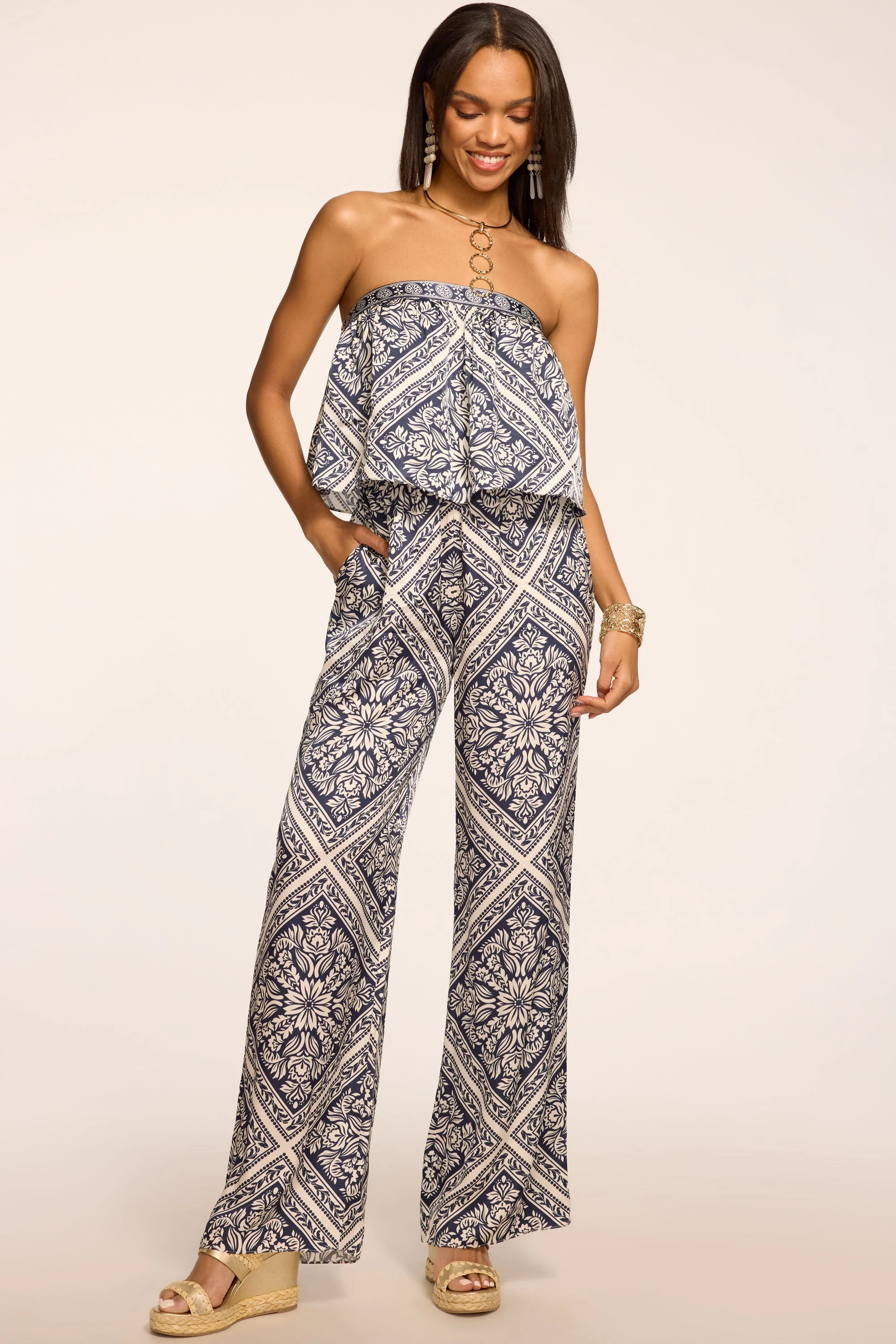 Thadia Printed Strapless Jumpsuit - 1