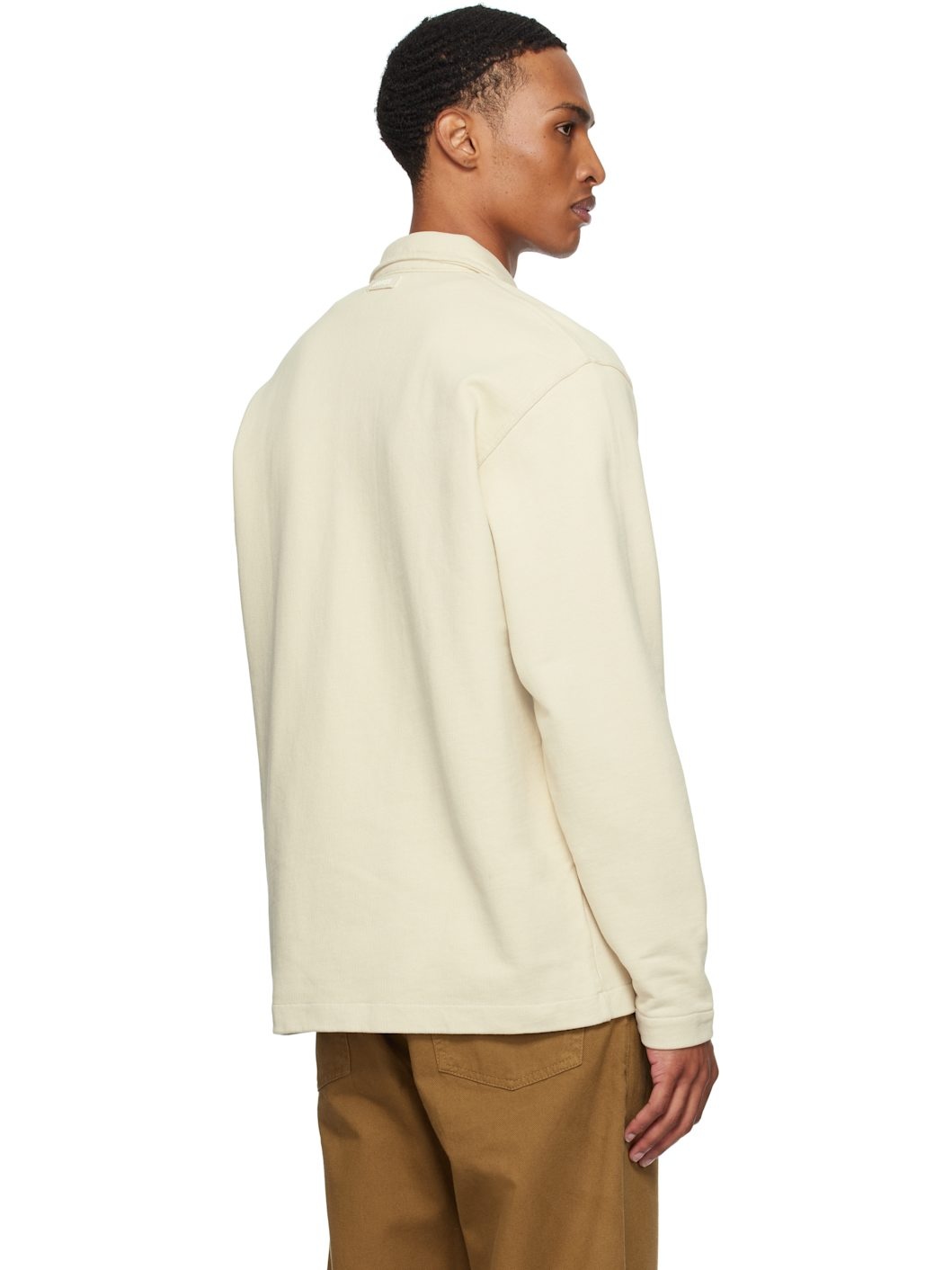 Beige Fraser Relaxed Organic Loopback LS Polo - 3