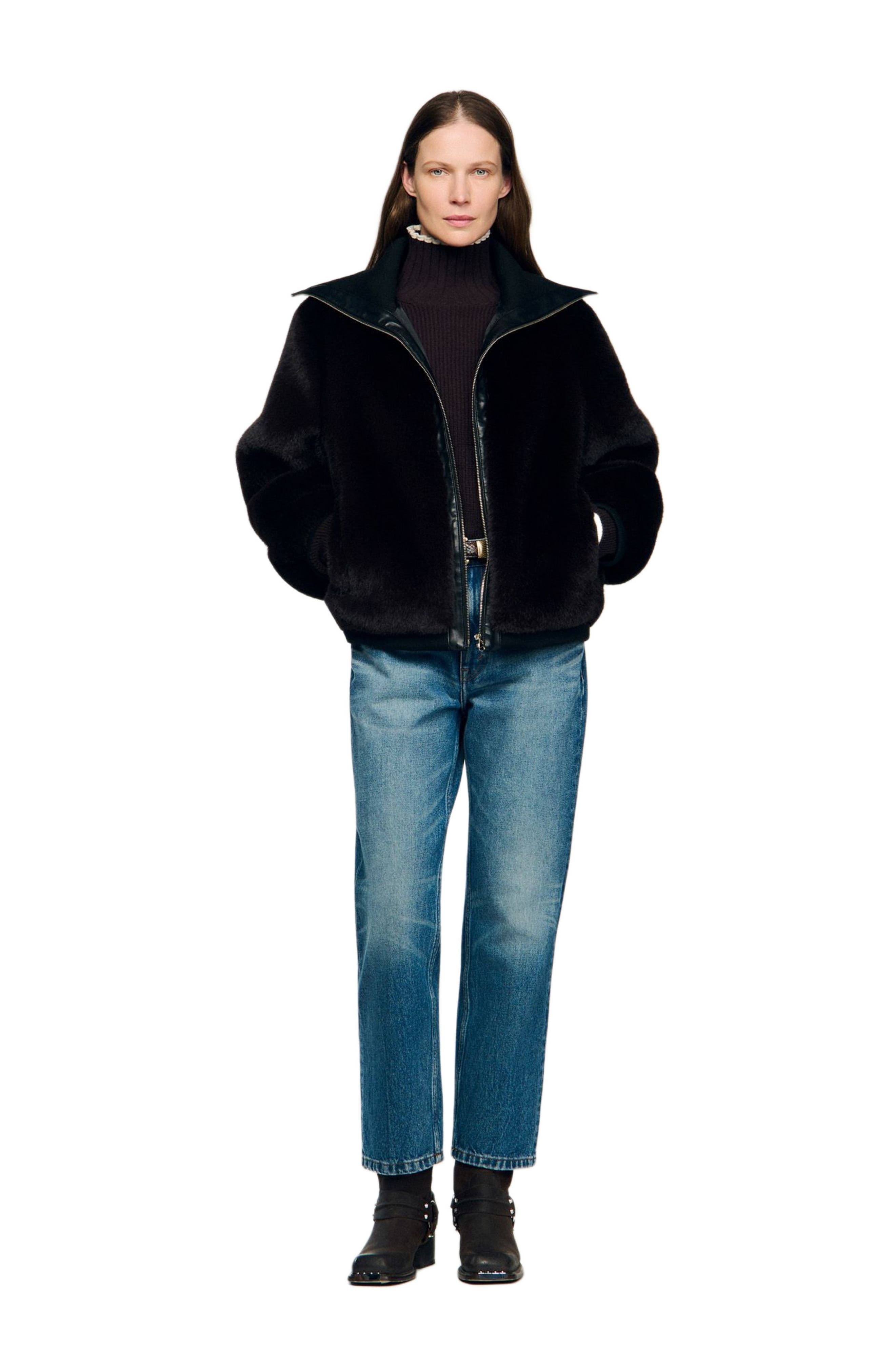 SANDRO Short faux fur coat in Brown at Nordstrom - 6