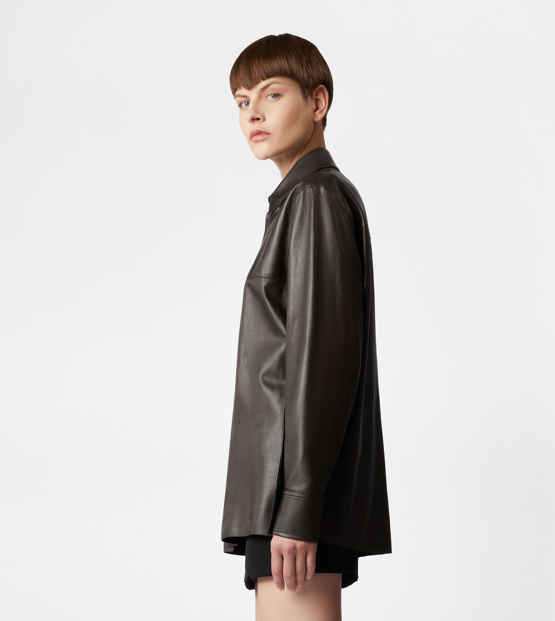 SHIRT IN LEATHER - BROWN - 4