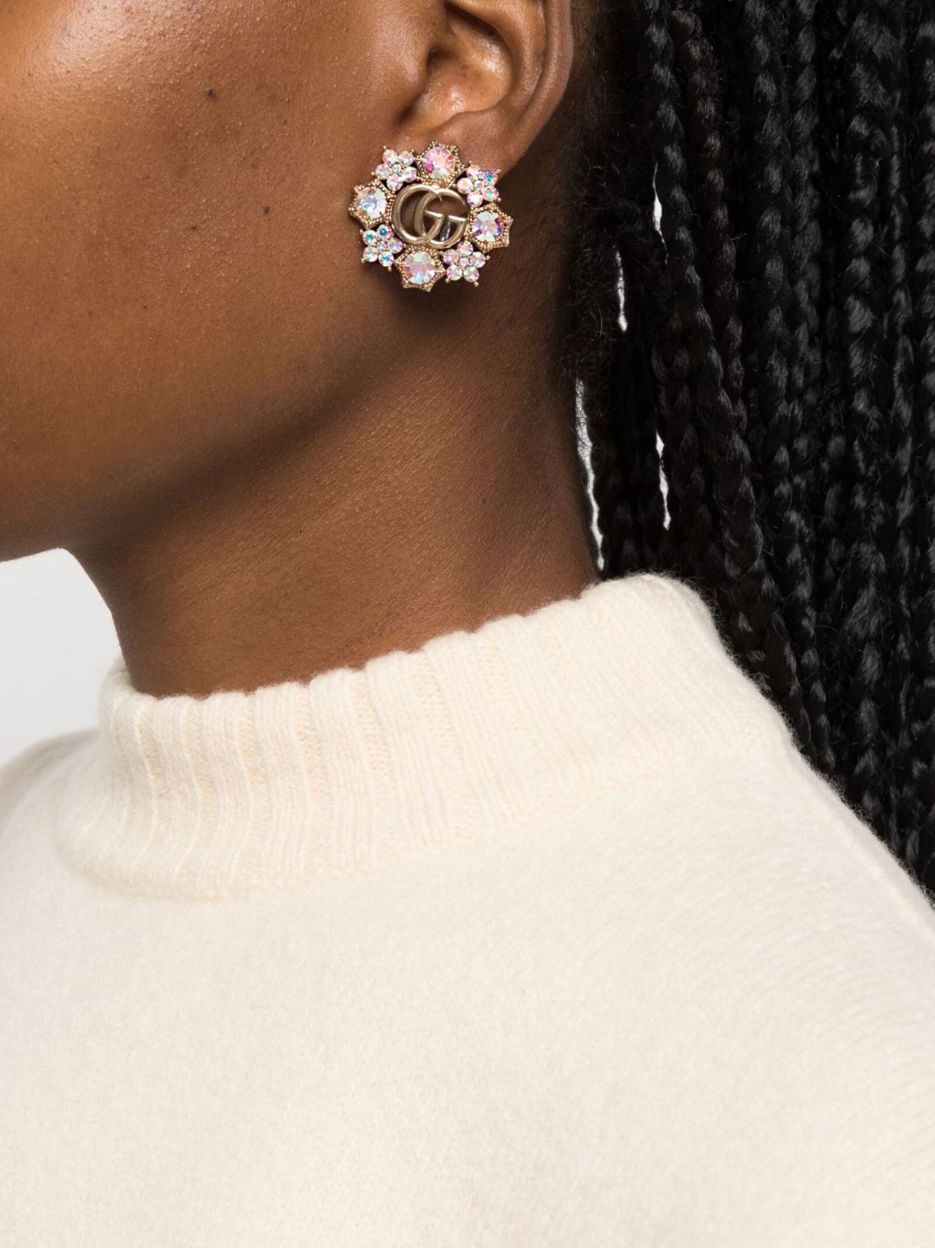 Gold-tone GG Crystal Flower Earrings - 2