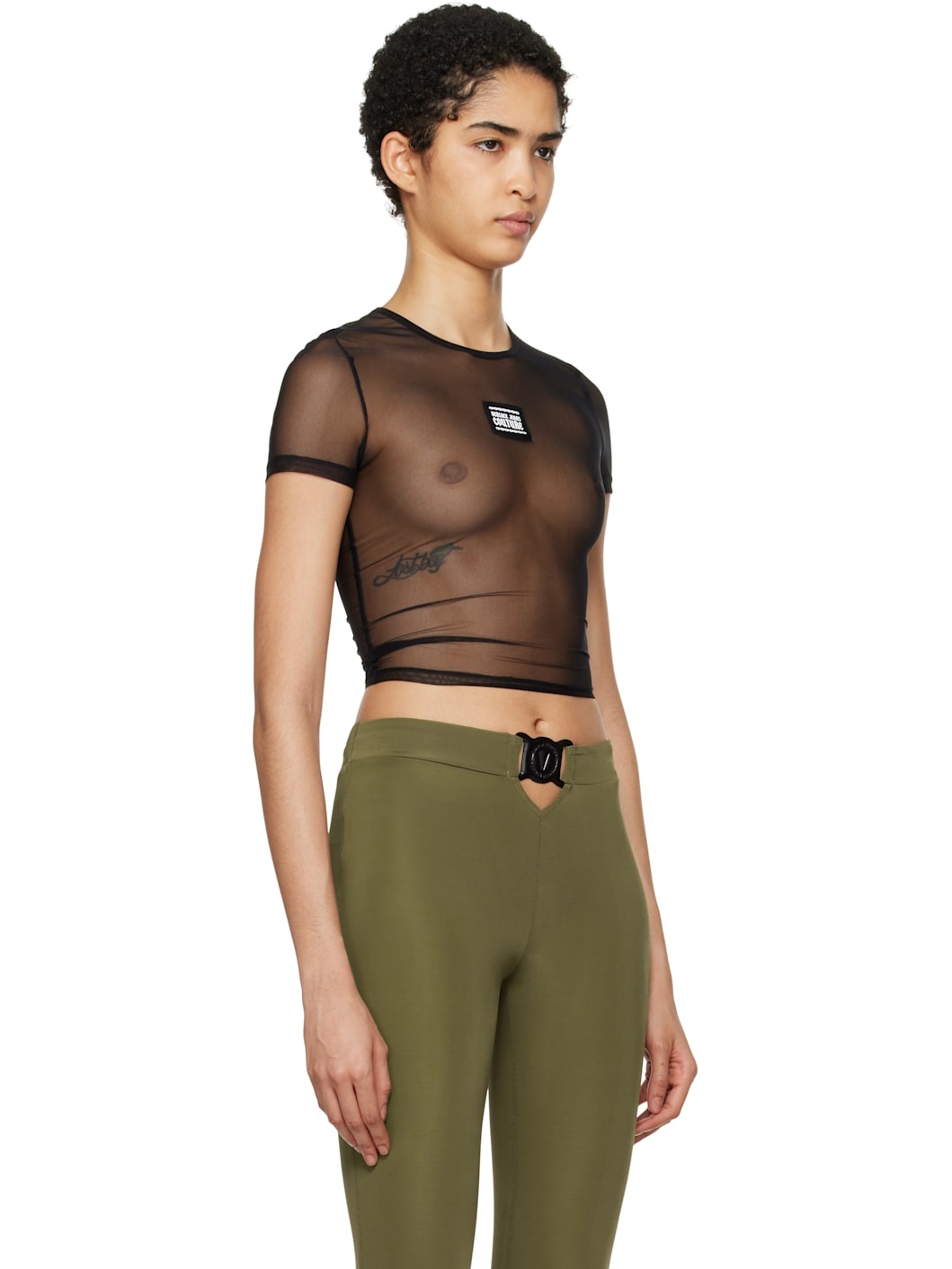 Black Mesh Crop T-shirt - 2
