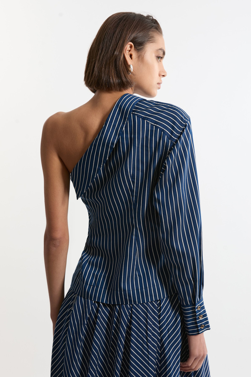 Tall Asymmetric Twill Striped Woven Long Sleeved Shirt 6