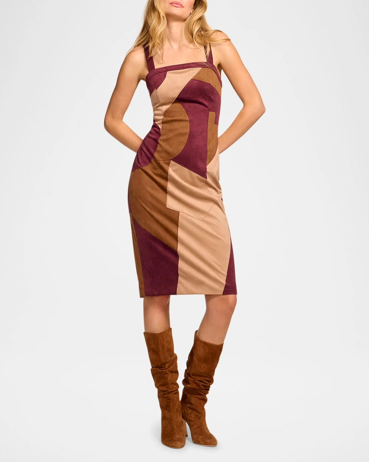 Odette Patchwork Faux Suede Dress - 1