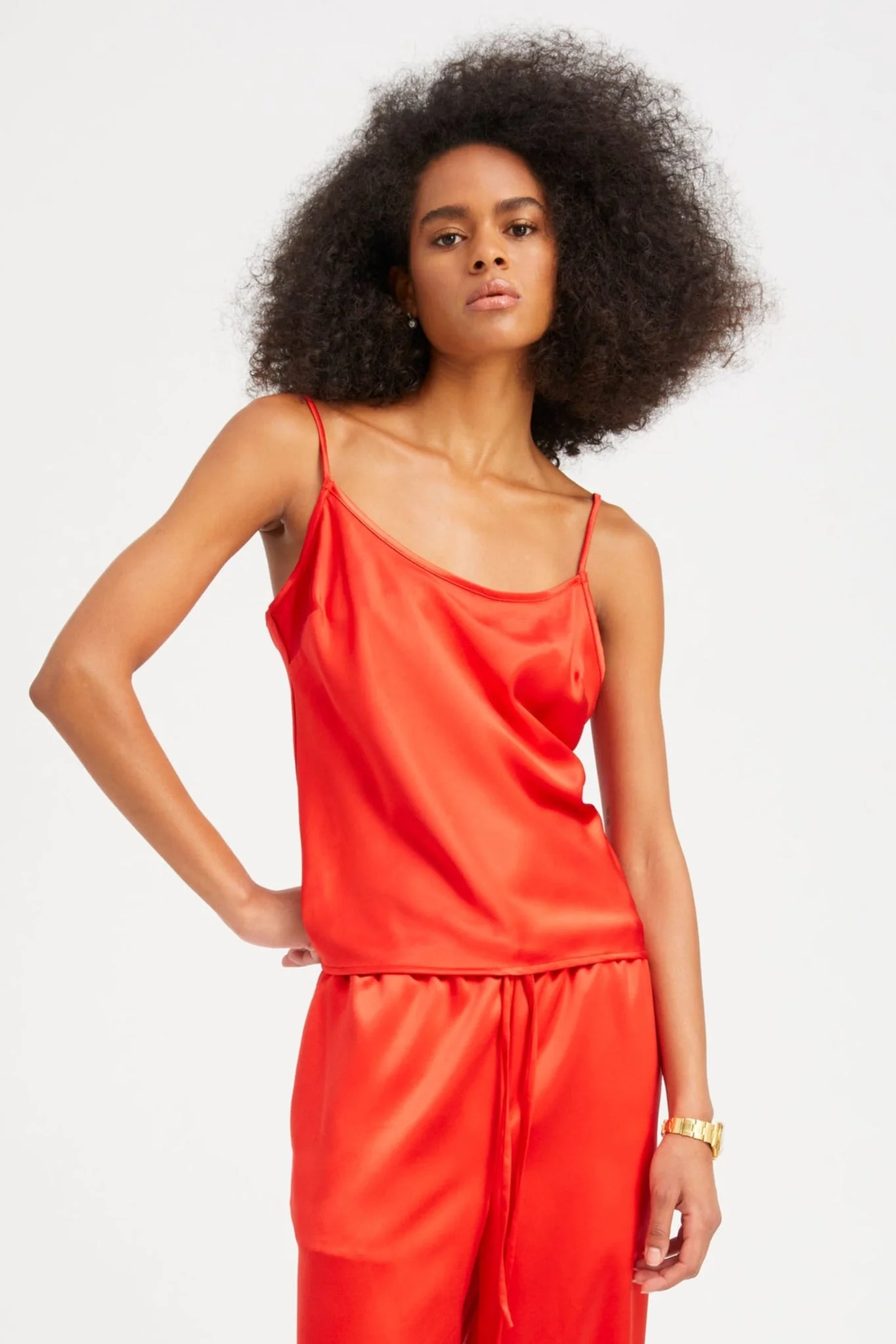 RED SILK SPAGHETTI STRAP CAMI - 1