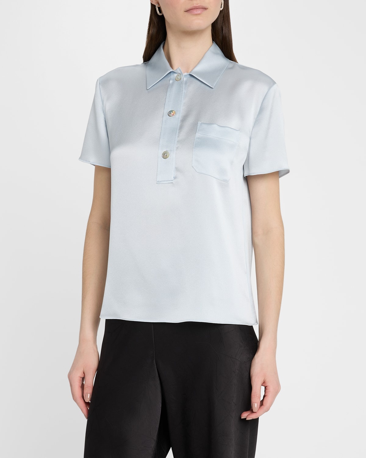 Silk Charmeuse Short-Sleeve Polo Shirt - 4
