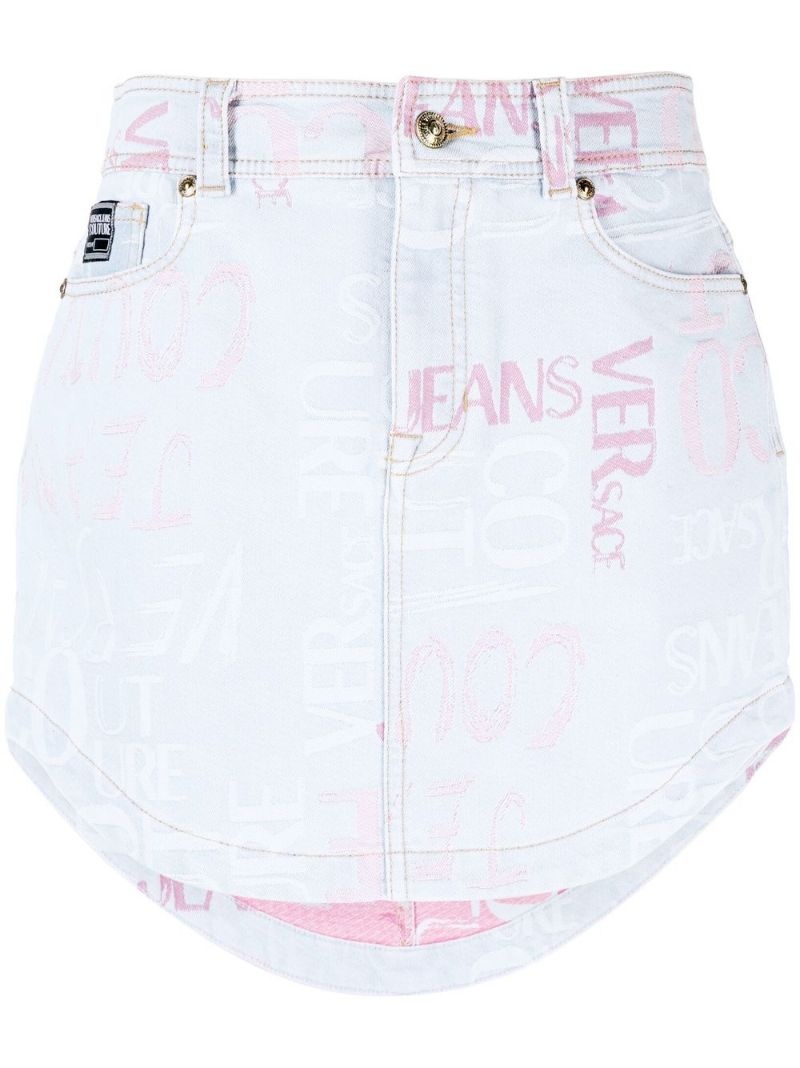 logo-print asymmetric denim dress - 1