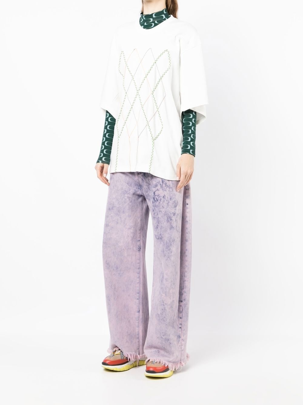 Argyle String Embroidery Oversize T-shirt - 3