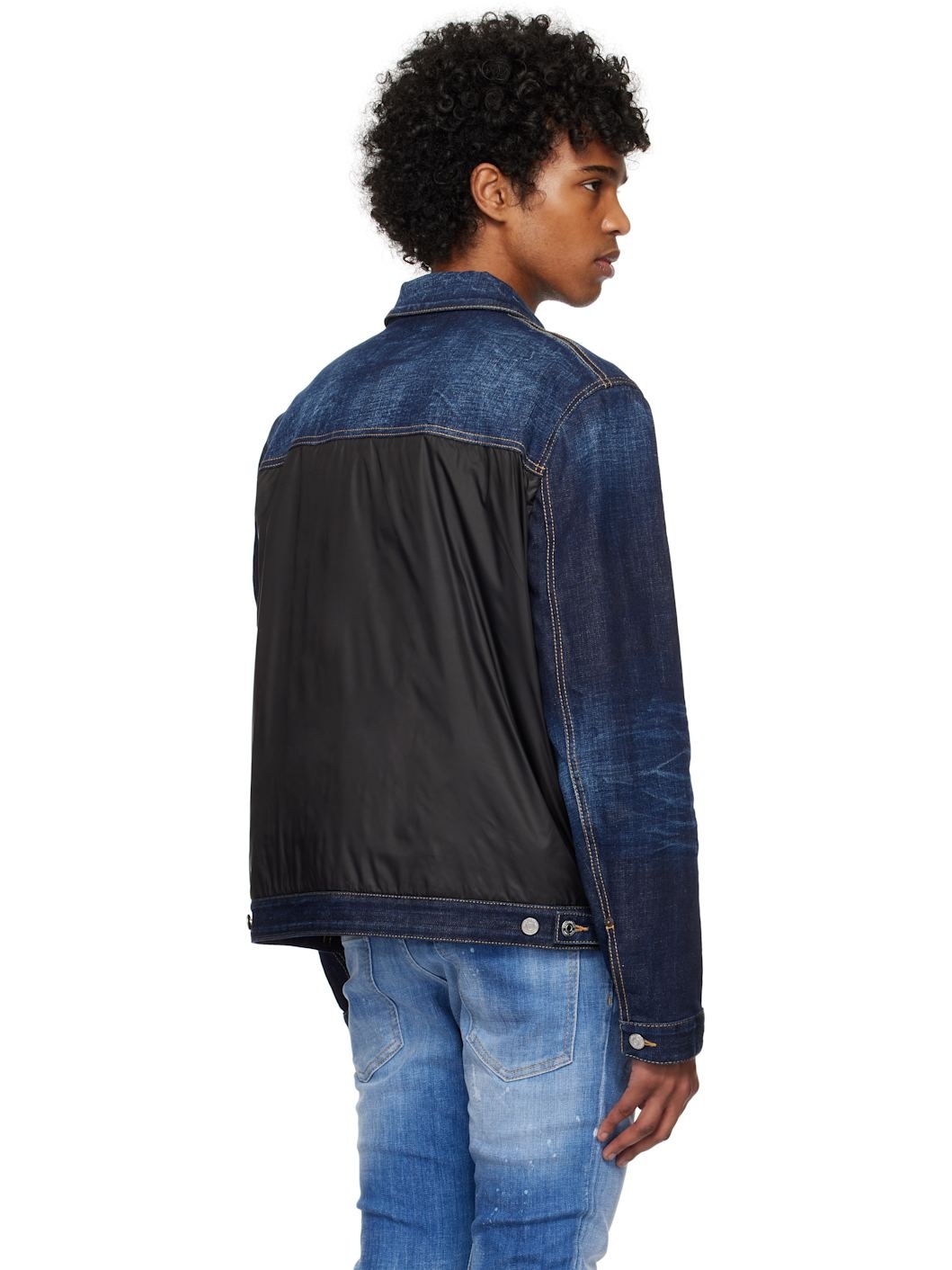 Navy & Black Denim Puffer Jean Jacket - 3