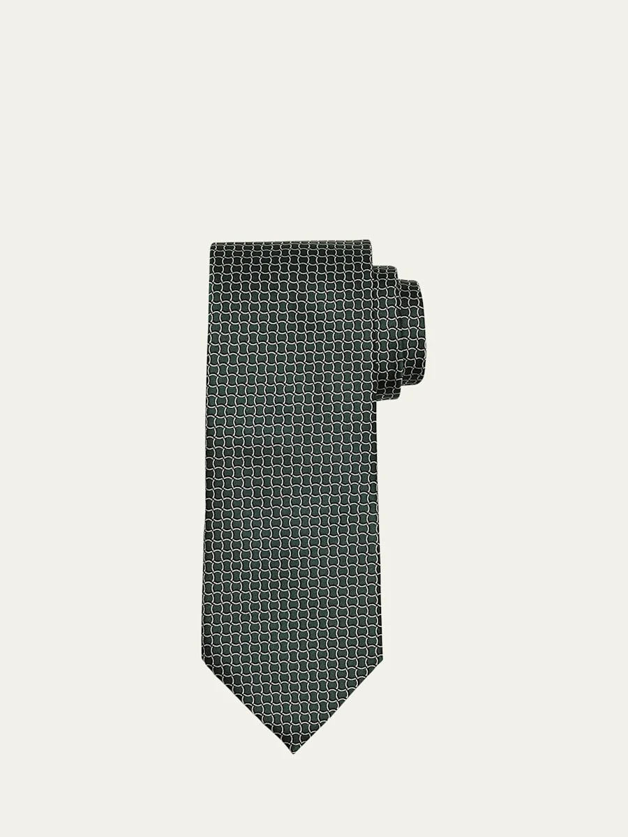 Men's Geometric Net Silk Tie - 1