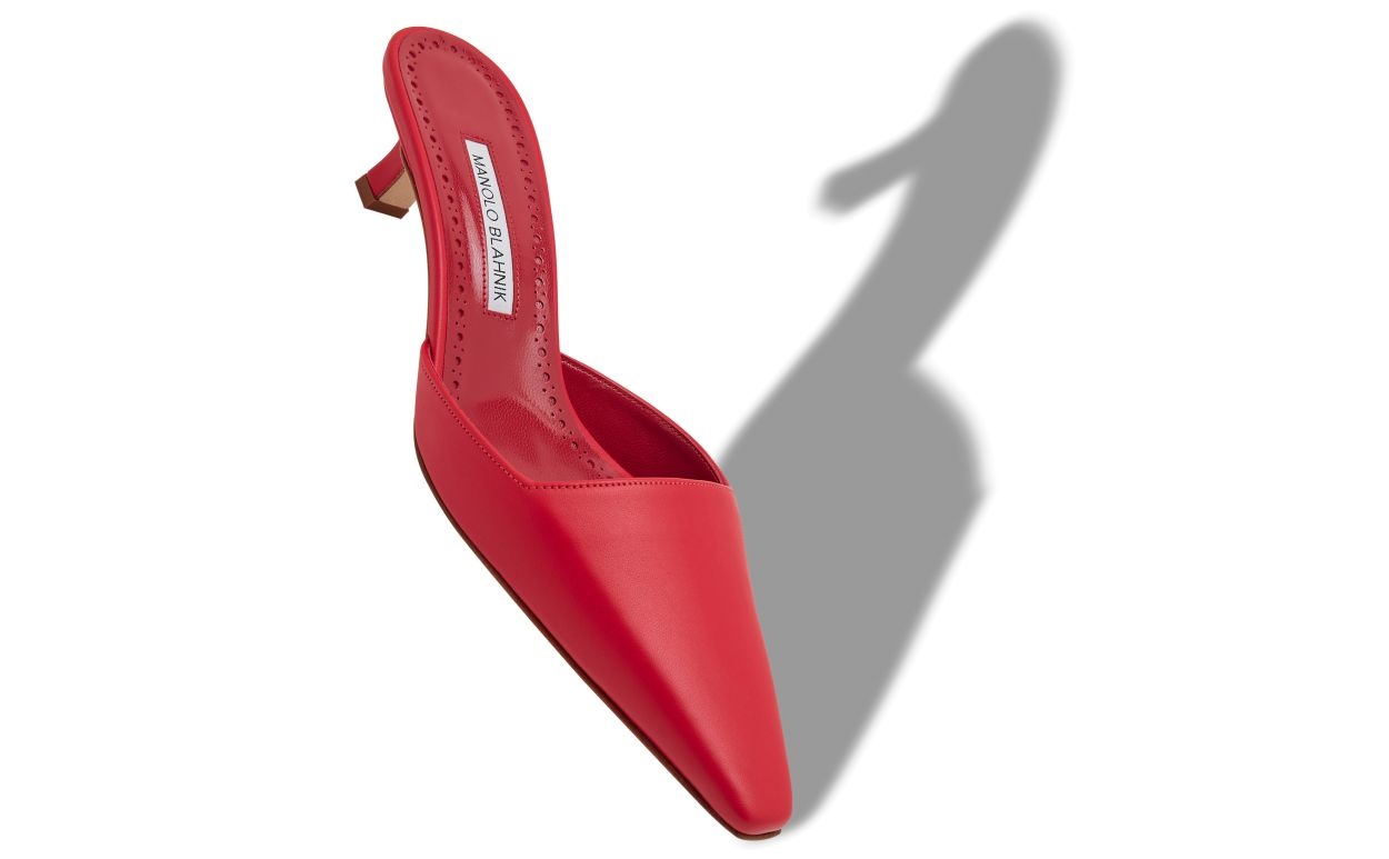 Red Nappa Leather Pointed Toe Mules - 2