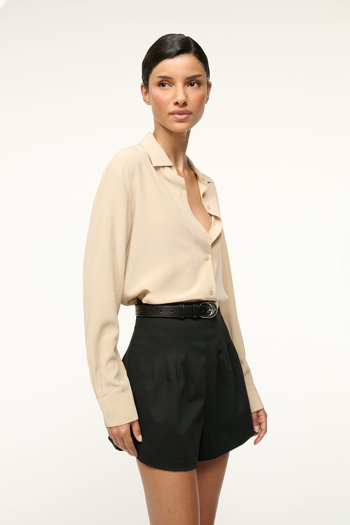 STAUD ROXBURY SILK SHIRT STONE - 5