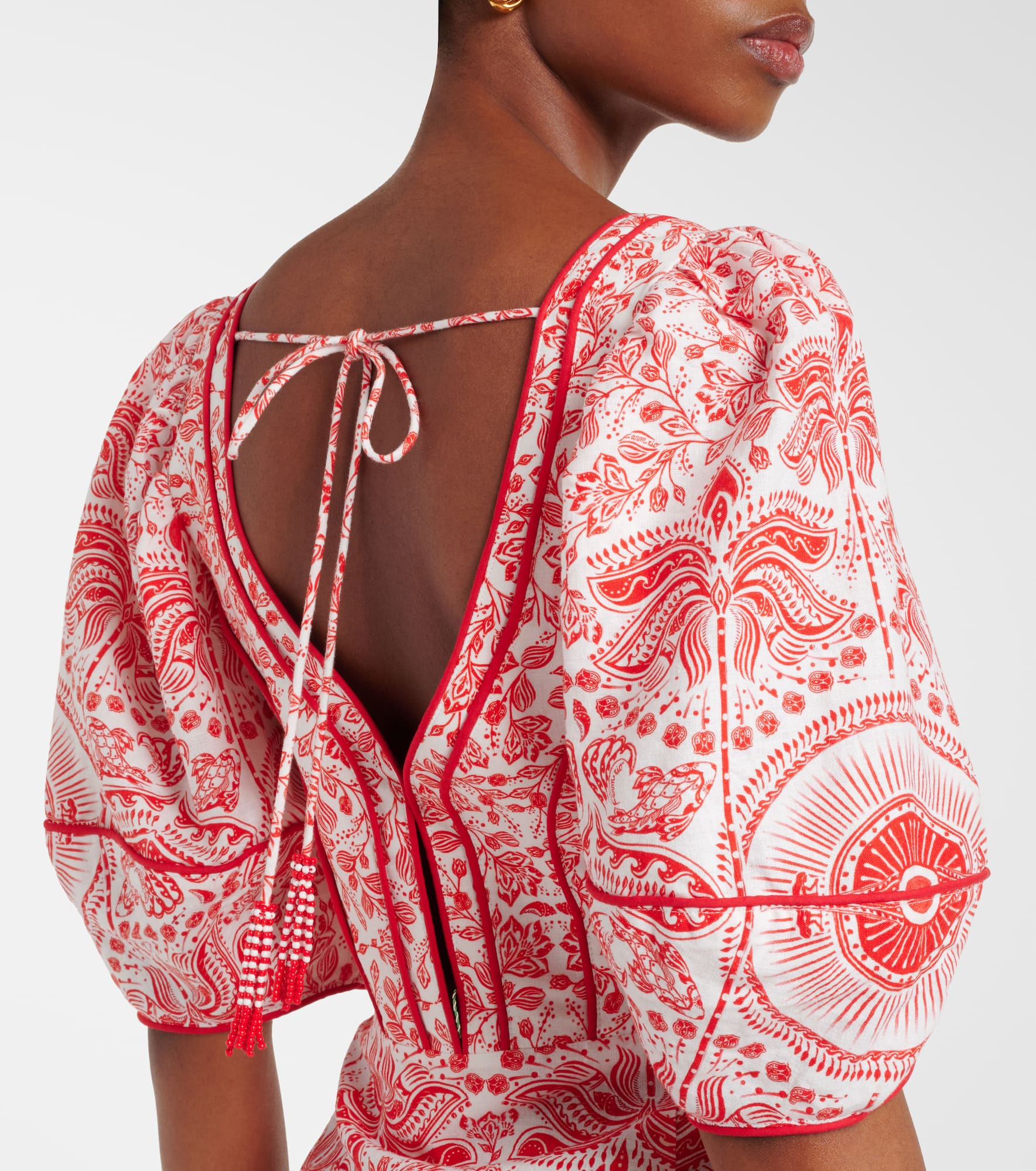 Printed cutout linen-blend minidress - 5