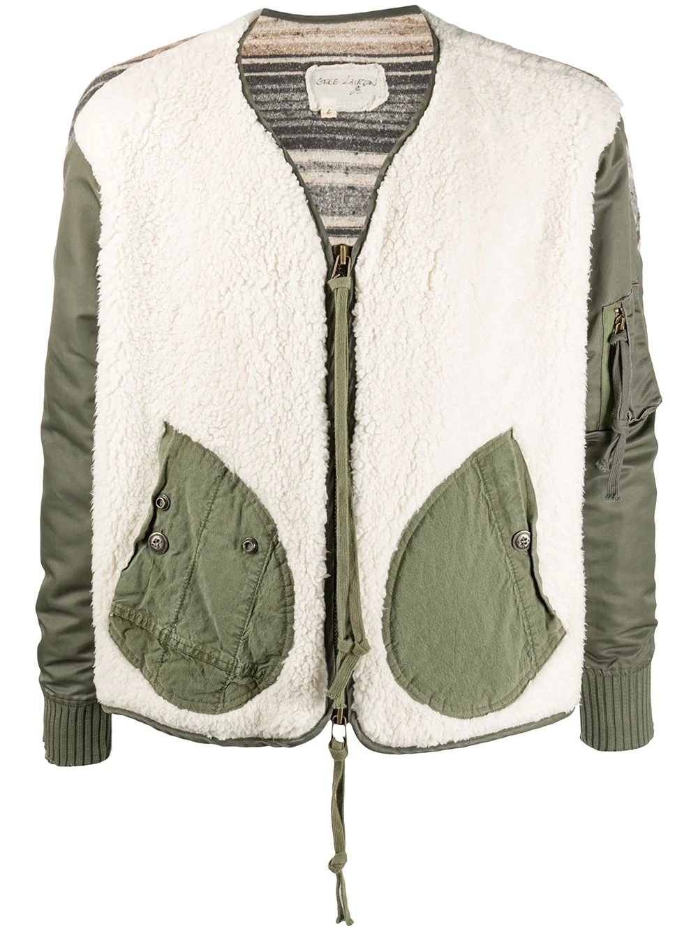 shearling panel bomber jacket - 1