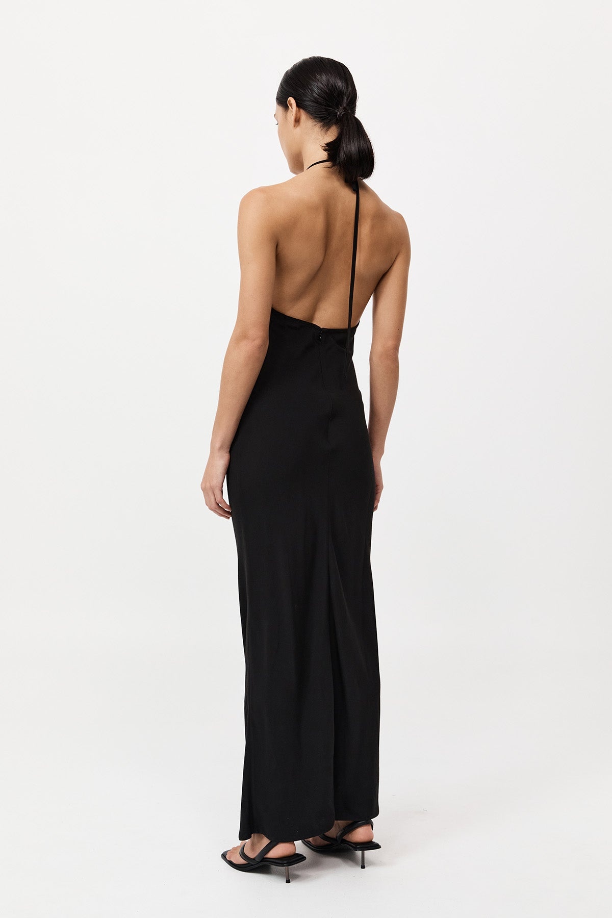 Silk Mesh Bias Dress - Black - 4