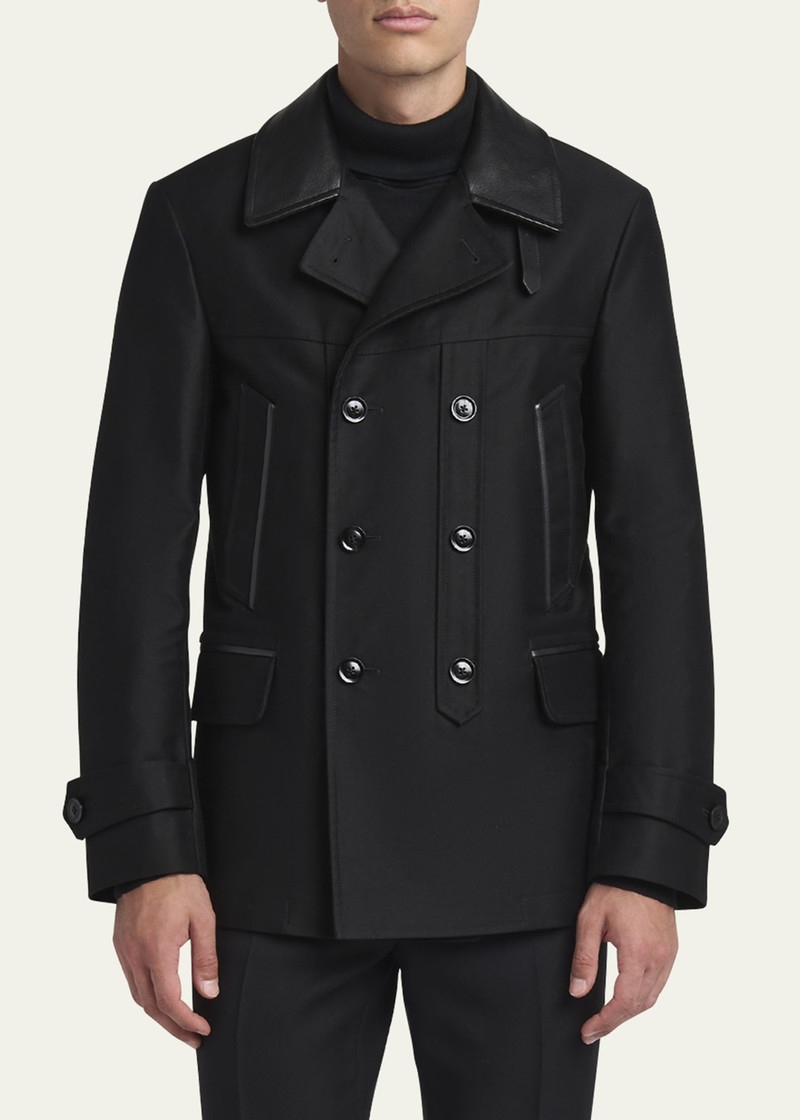 TOM FORD Men's Satin Leather-Collar Peacoat outlook