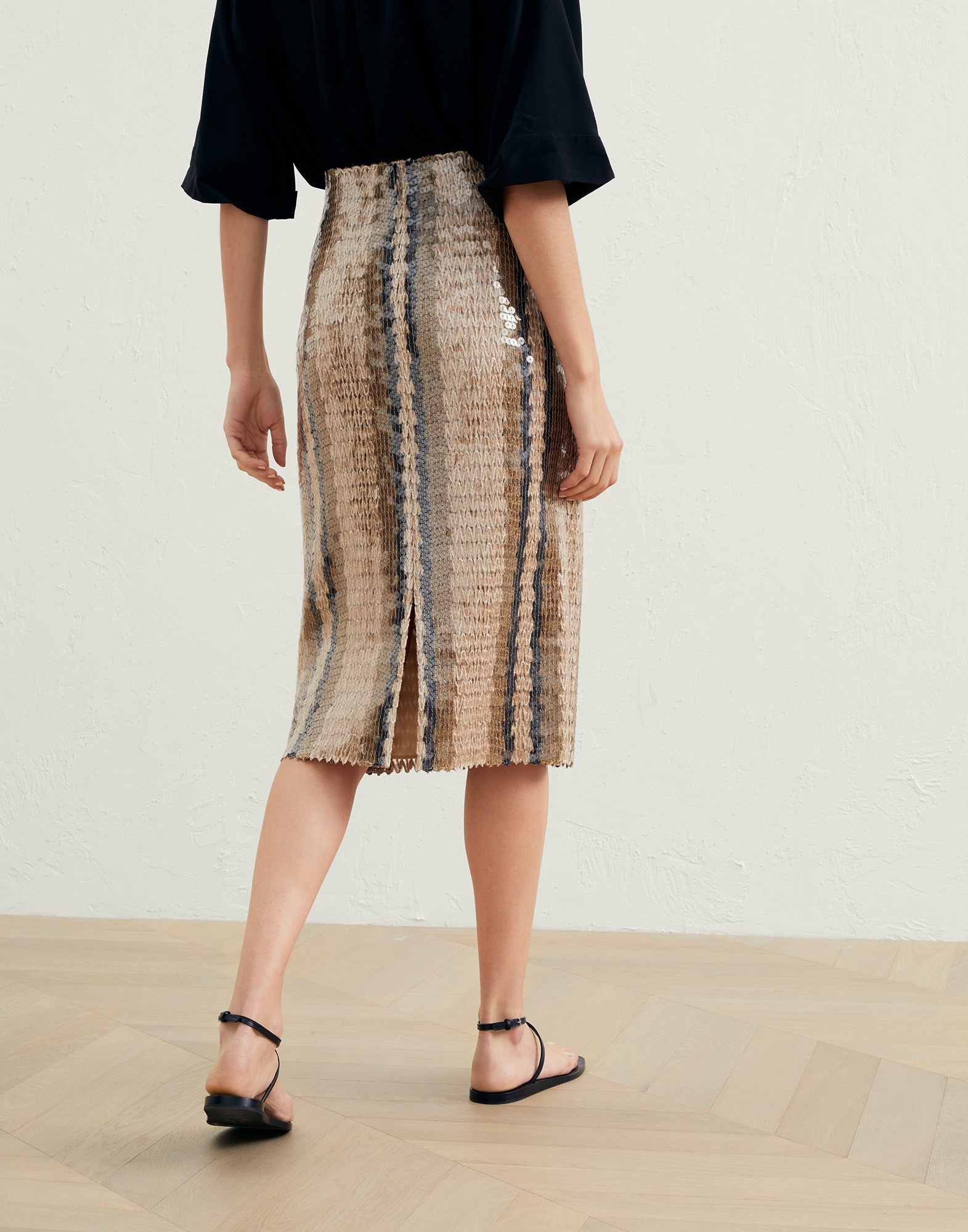 Dazzling Stripe Embroidery skirt in jute and cotton - 2