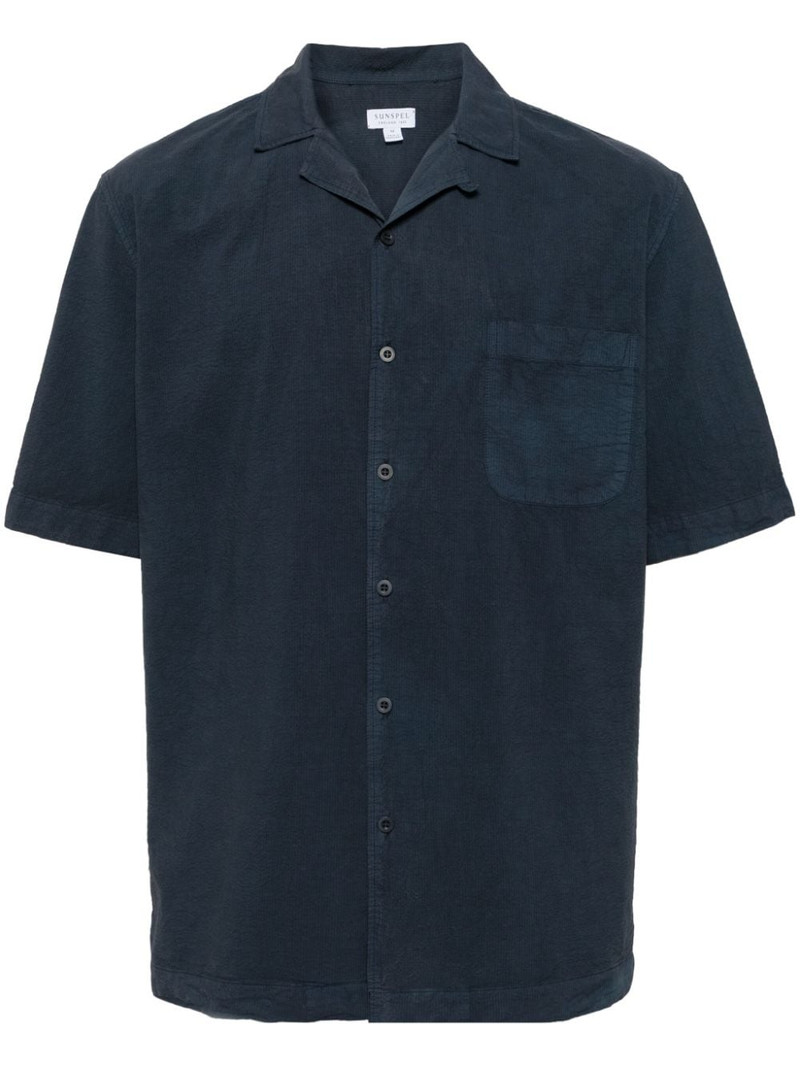 Sunspel spread-collar seersucker shirt outlook