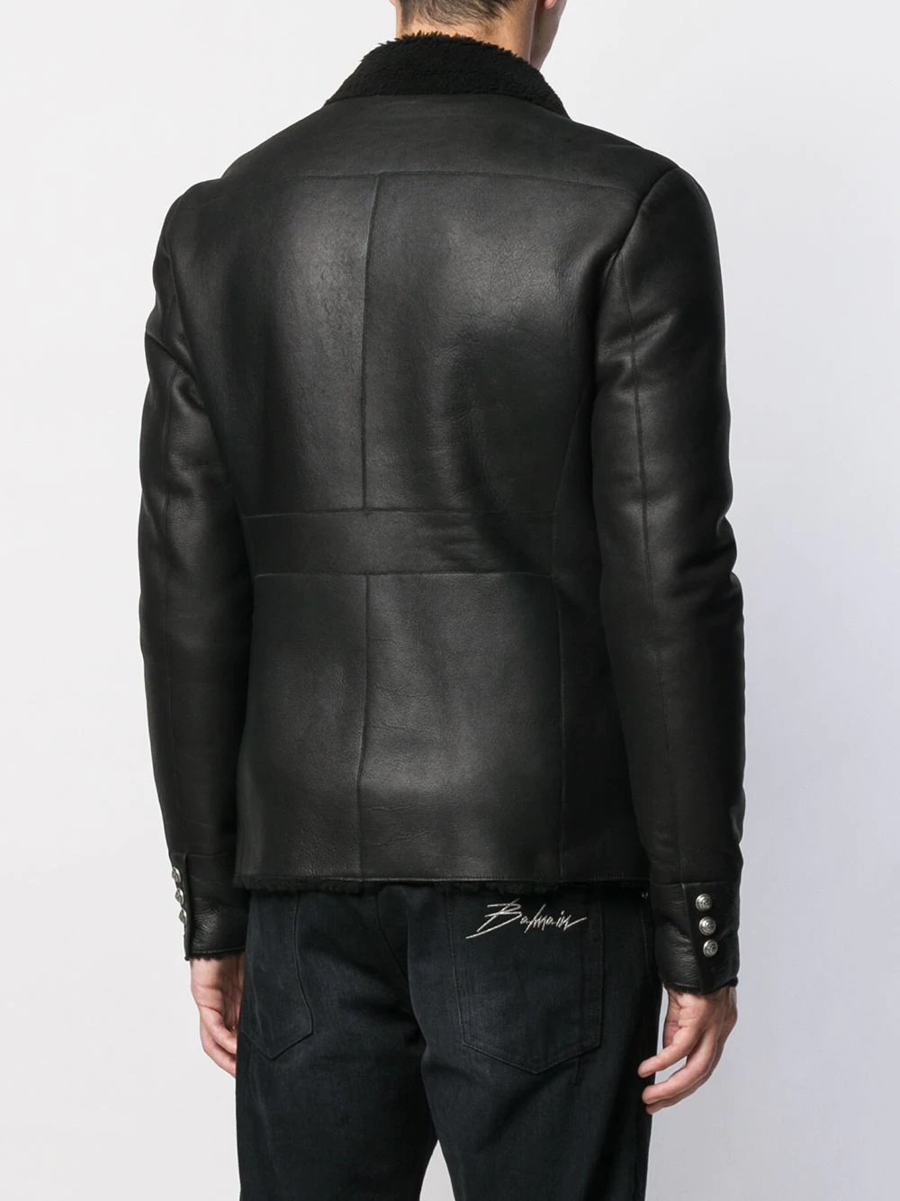 shearling lined leather jacket - 4