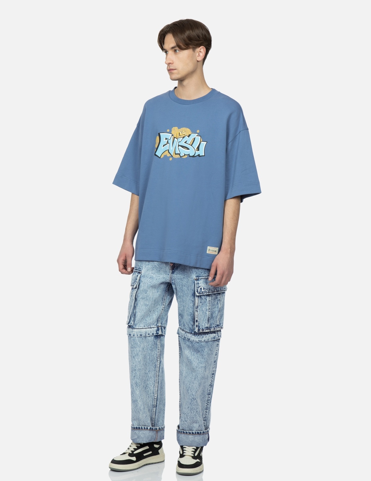 GRAFFITI LOGO DETACHABLE WIDE-LEG DENIM JEANS - 4