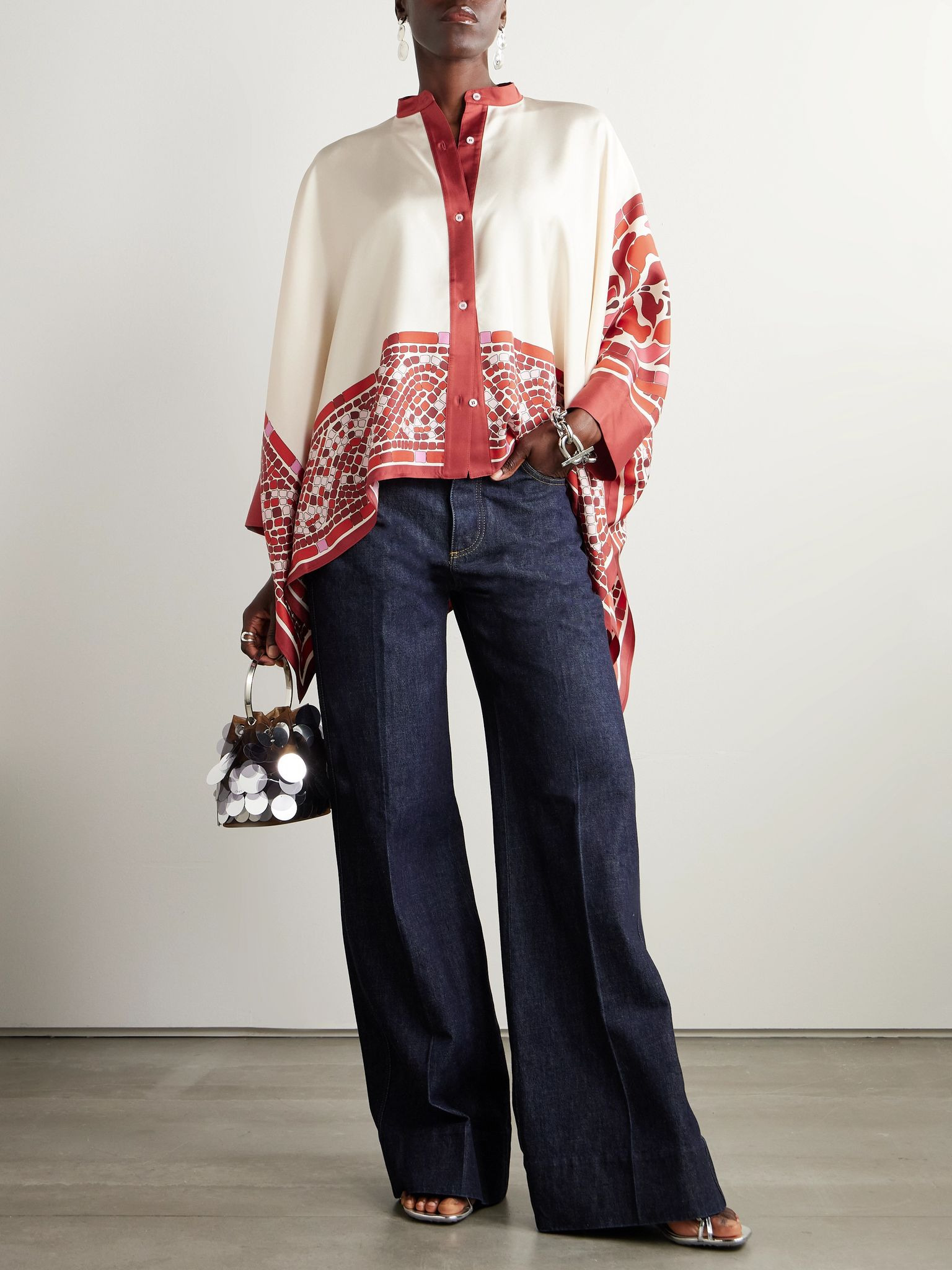 Printed silk-twill shirt White - 2