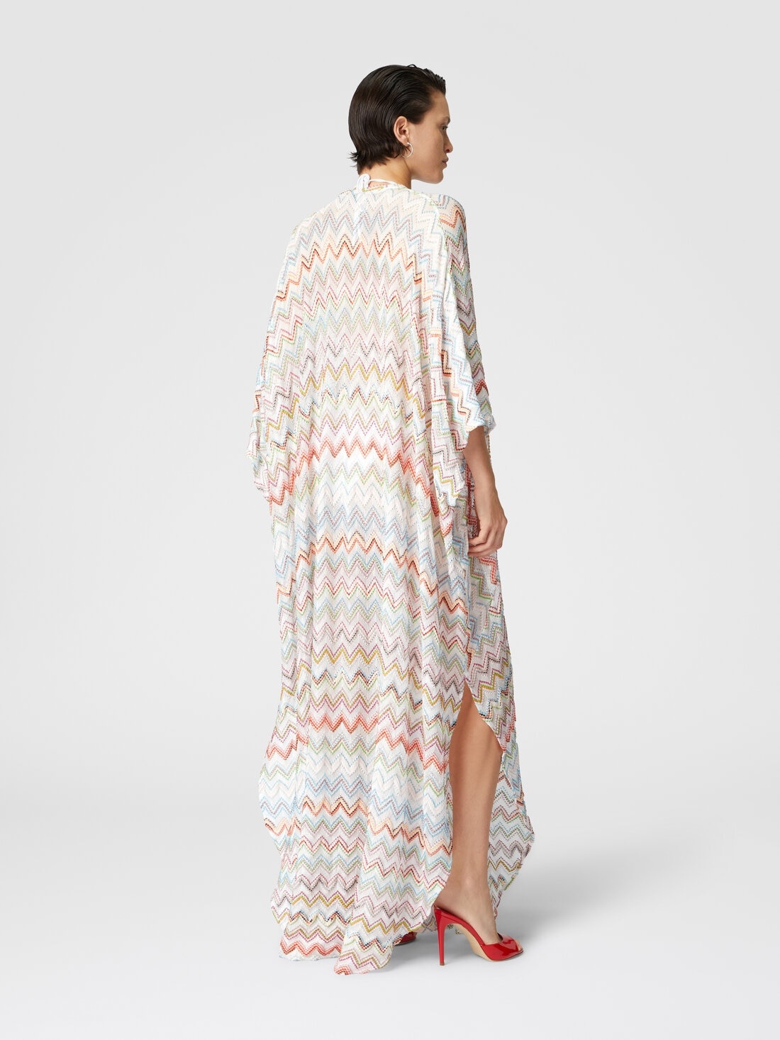 Long kaftan with 3D zig zag lamé and batwing sleeves - 3
