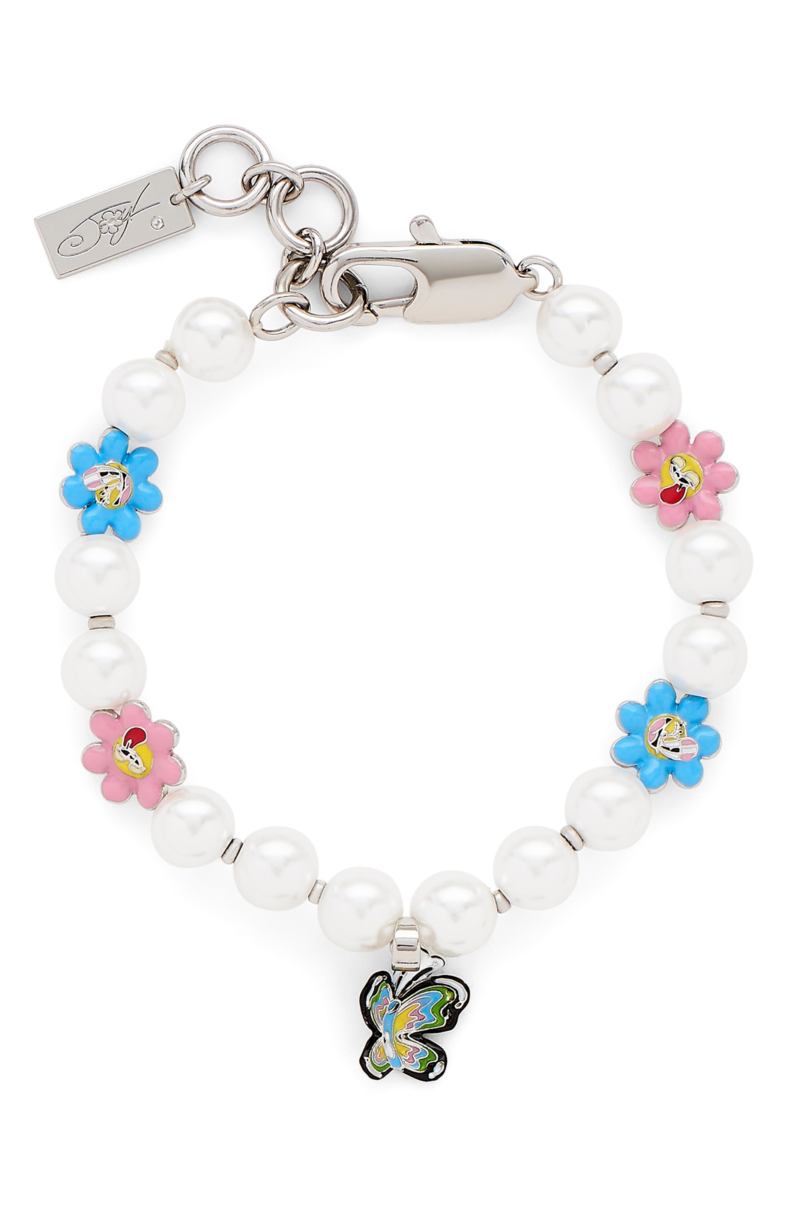 Marc Jacobs Garden Butterfly Faux Pearl Station Bracelet in Silver/multi at Nordstrom - 1