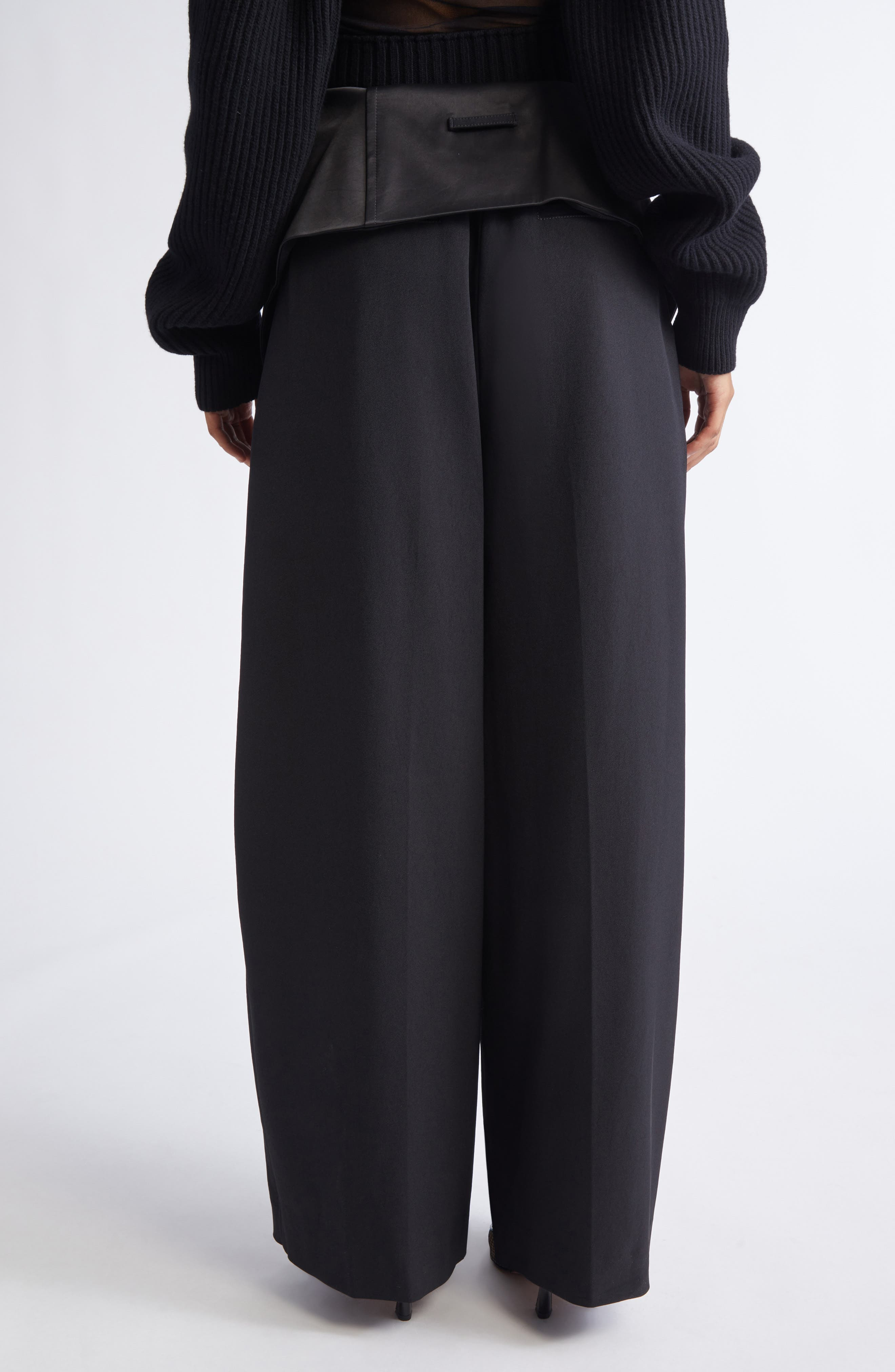 Jean Paul Gaultier Bodysuit Detail Tailored Wide Leg Pants in Black at Nordstrom - 3