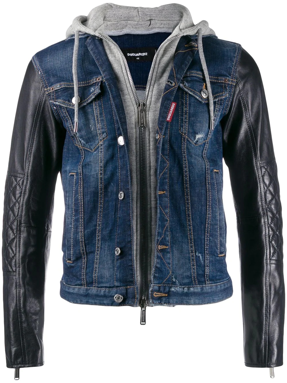 hooded material mix denim jacket - 1