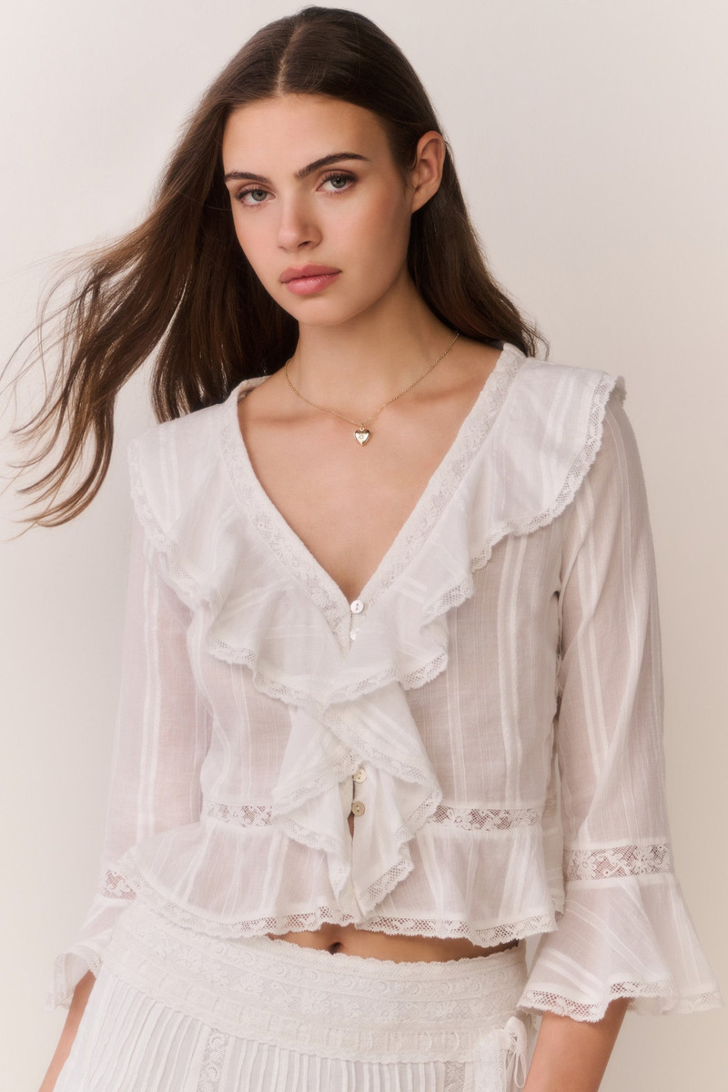 LoveShackFancy Olenna Cotton Victorian Ruffle Top outlook