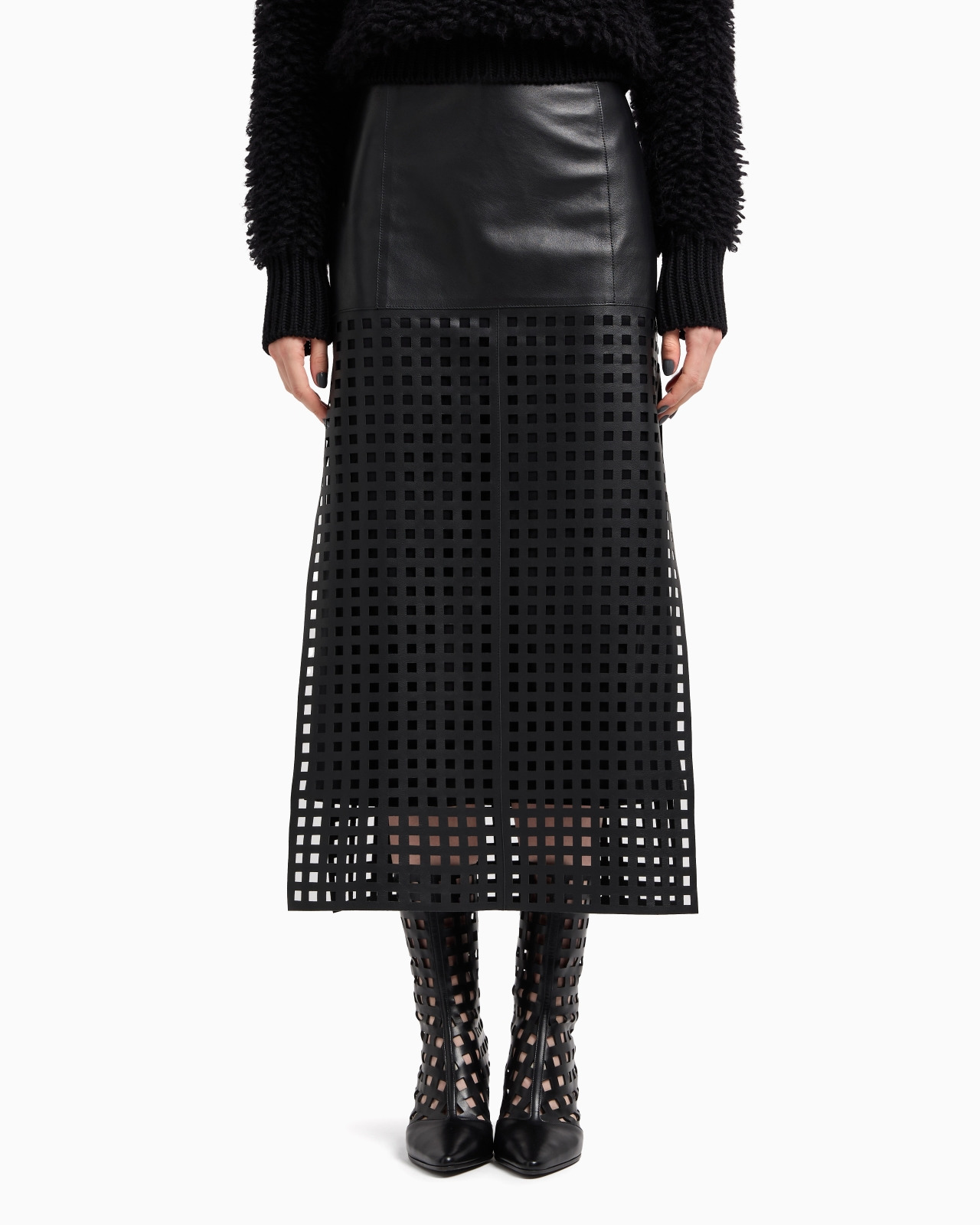 POLYGON CAPSULE COLLECTION MIDI SKIRT IN VEGETABLE-TANNED NAPPA LEATHER WITH LASER-CUT PERFORATIONS - 2