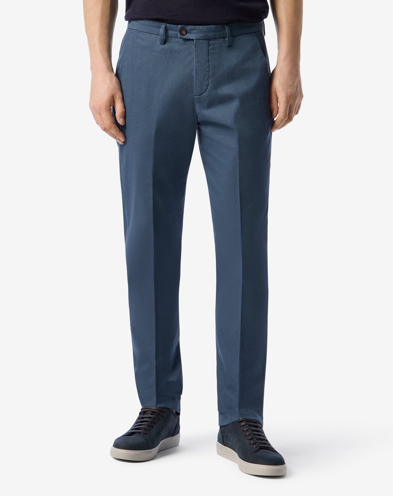 Blue stretch cotton and linen chinos - 3
