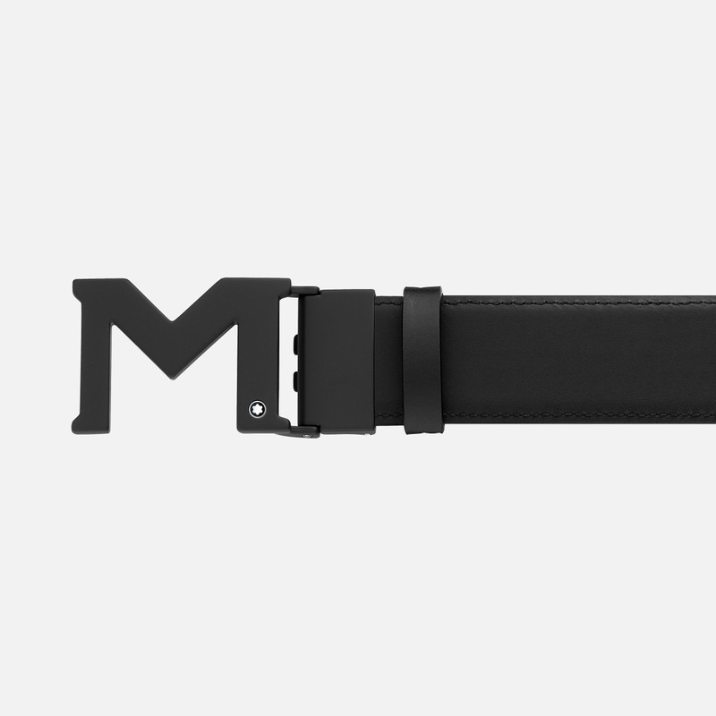M buckle embossed black/plain black 35 mm reversible leather belt 3