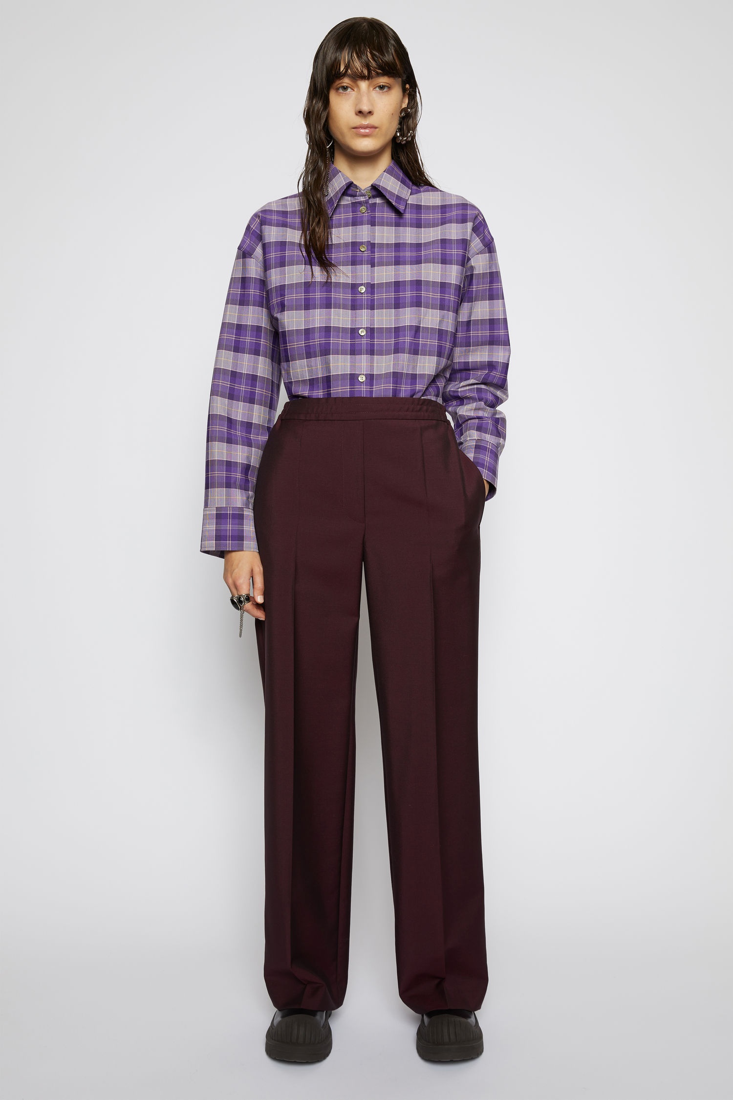 Elasticated-waist trousers aubergine/black - 2