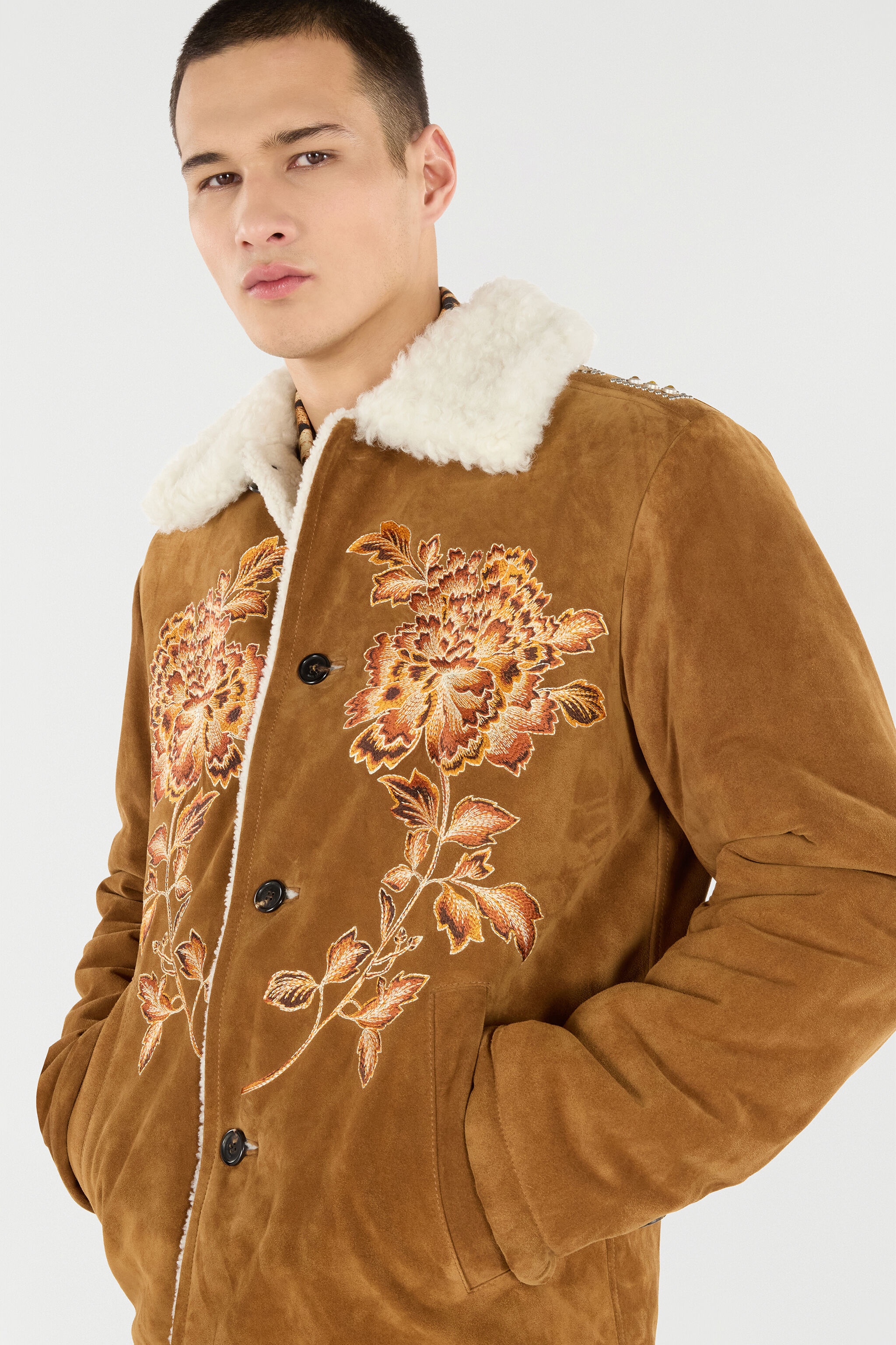 Suede Leather Jacket with Flowers and Tigers - 6