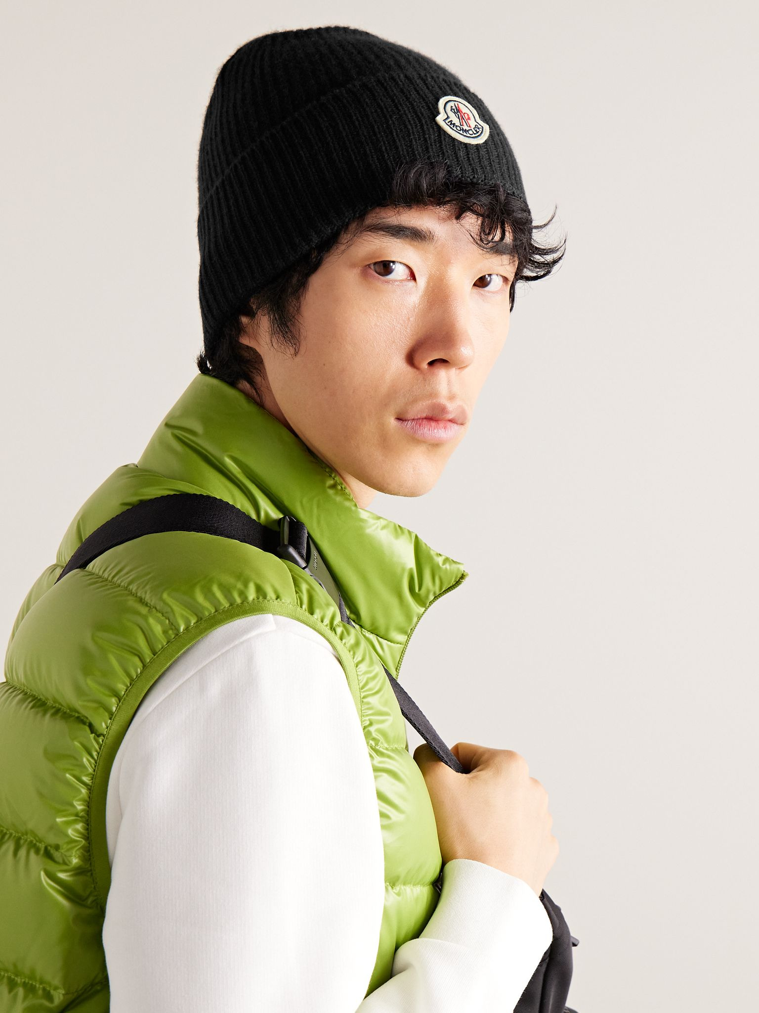 Logo-Appliquéd Ribbed Virgin Wool and Cashmere-Blend Beanie Black - 2