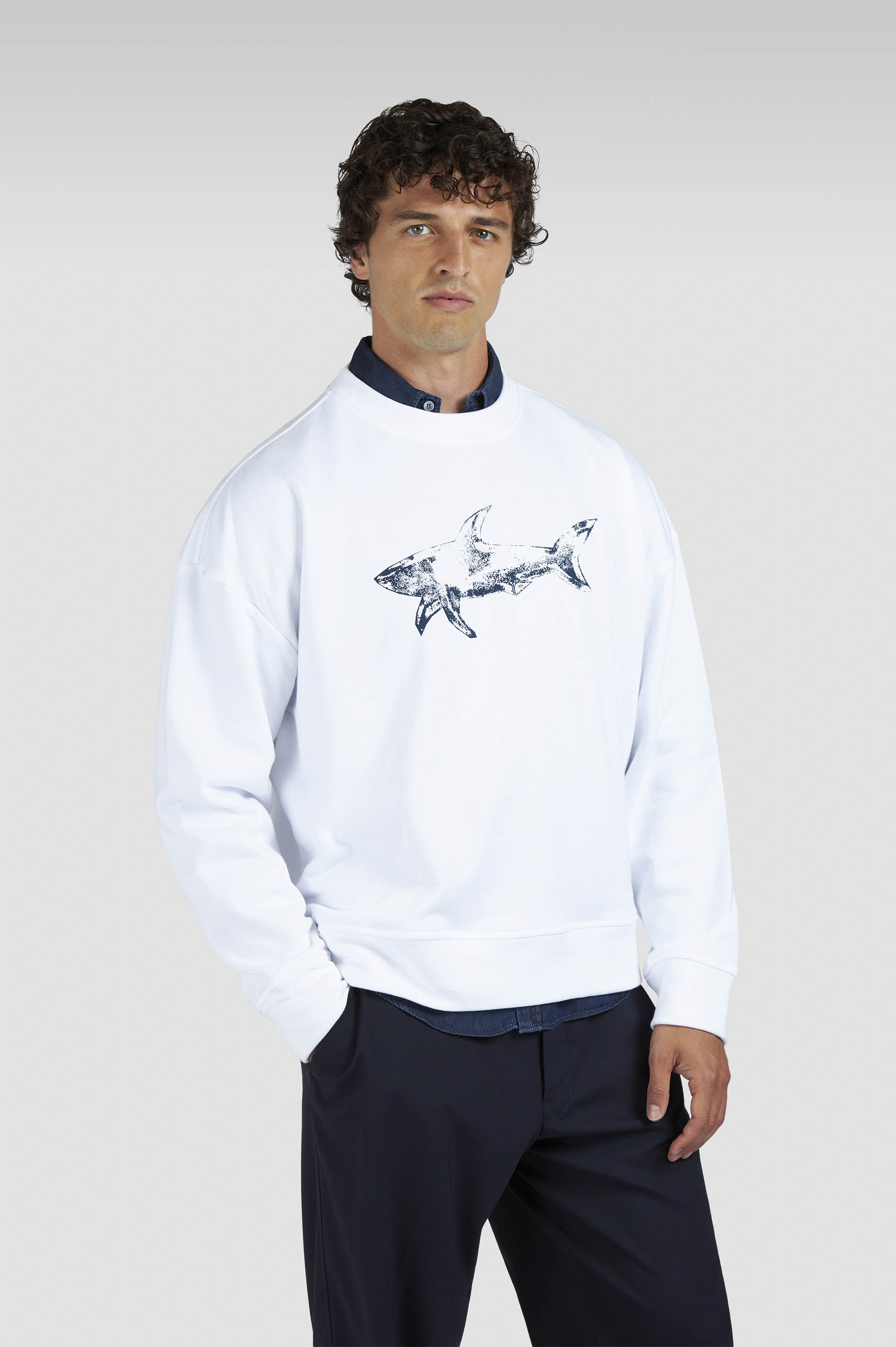 COTTON FLEECE SWEATSHIRT WITH SHARK PRINT - 6
