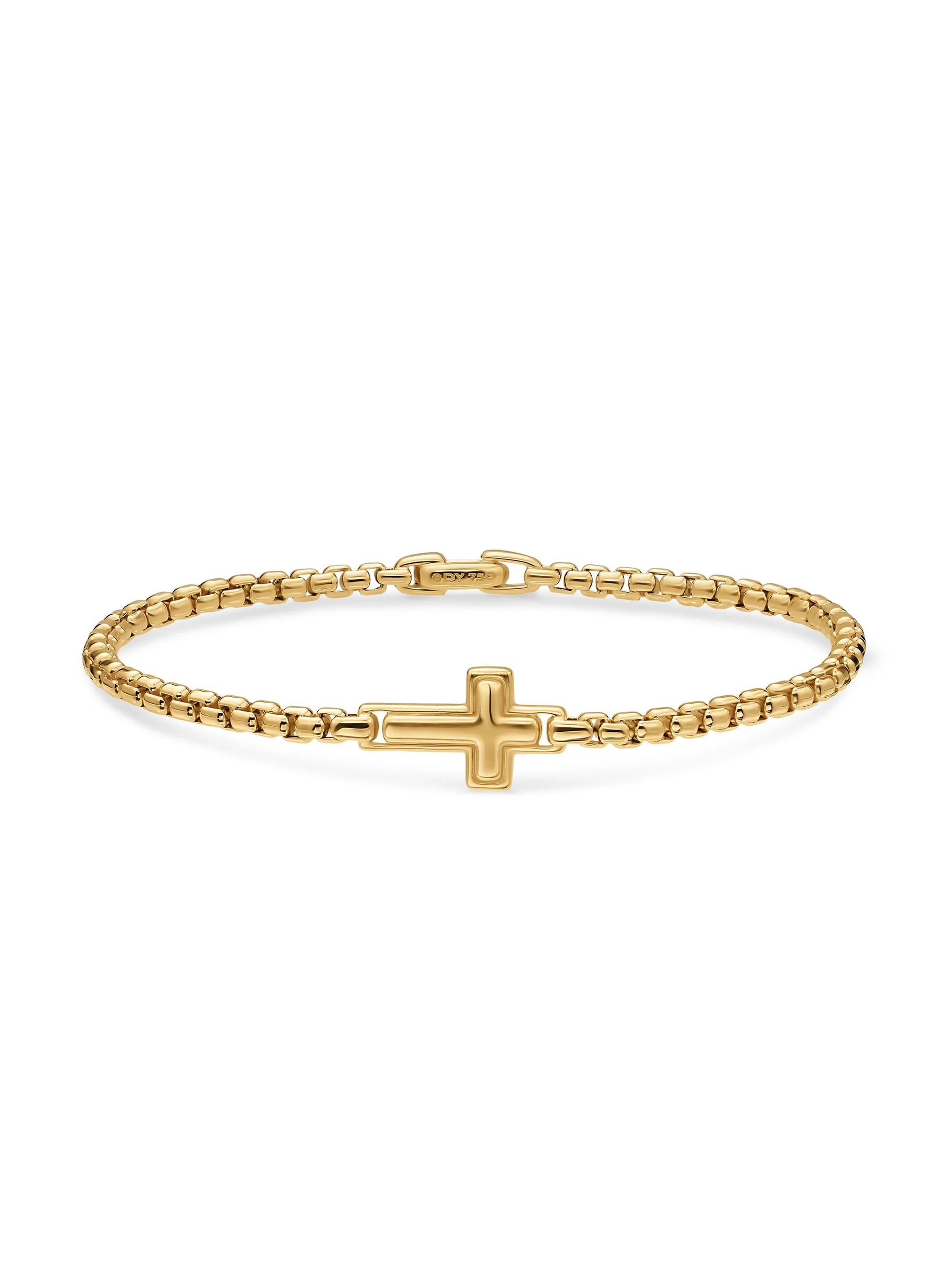 Men's Cross Station Bracelet in 18K Yellow Gold, 3.4MM - Gold - 1