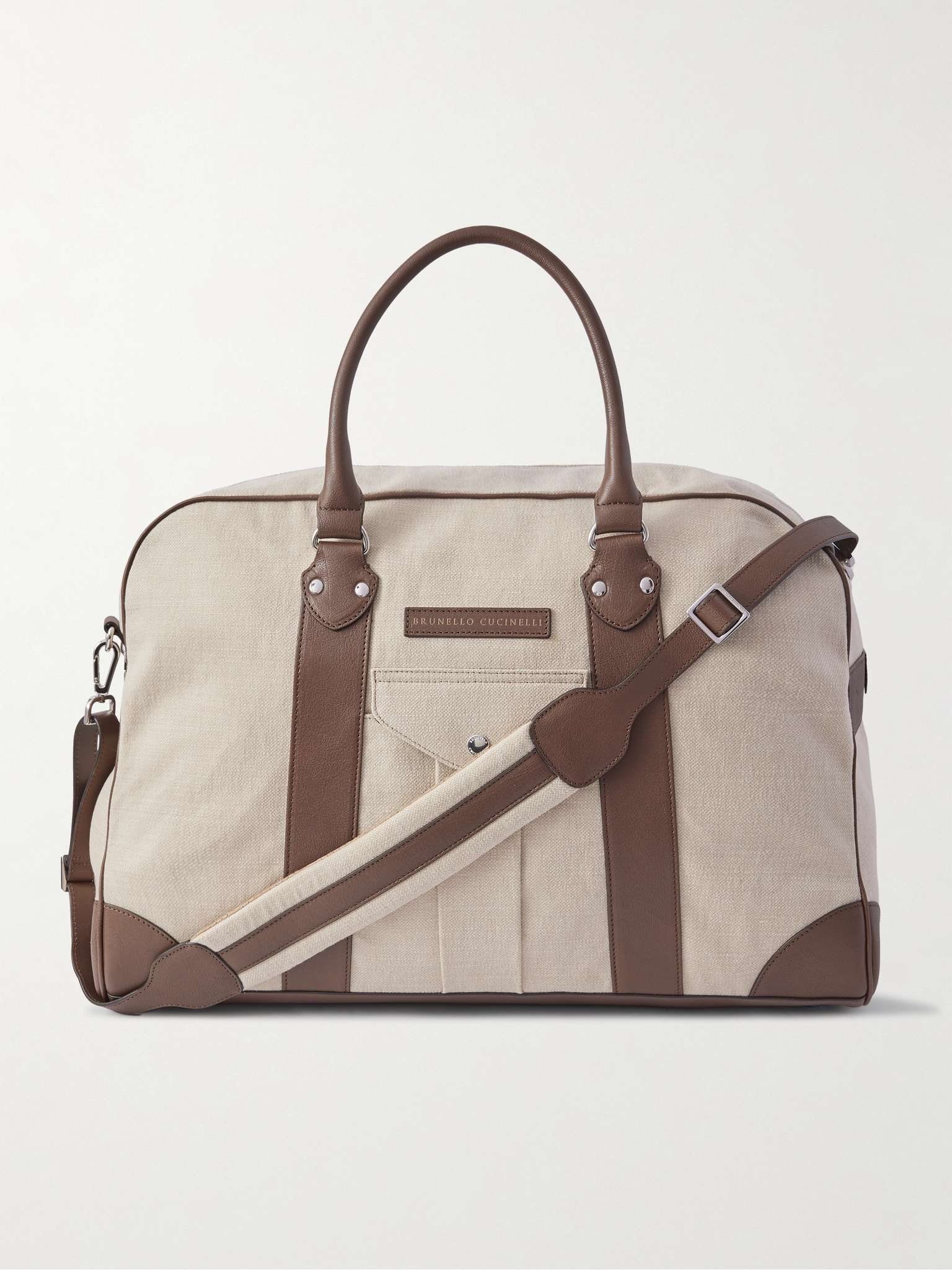 Leather-Trimmed Canvas Holdall - 1