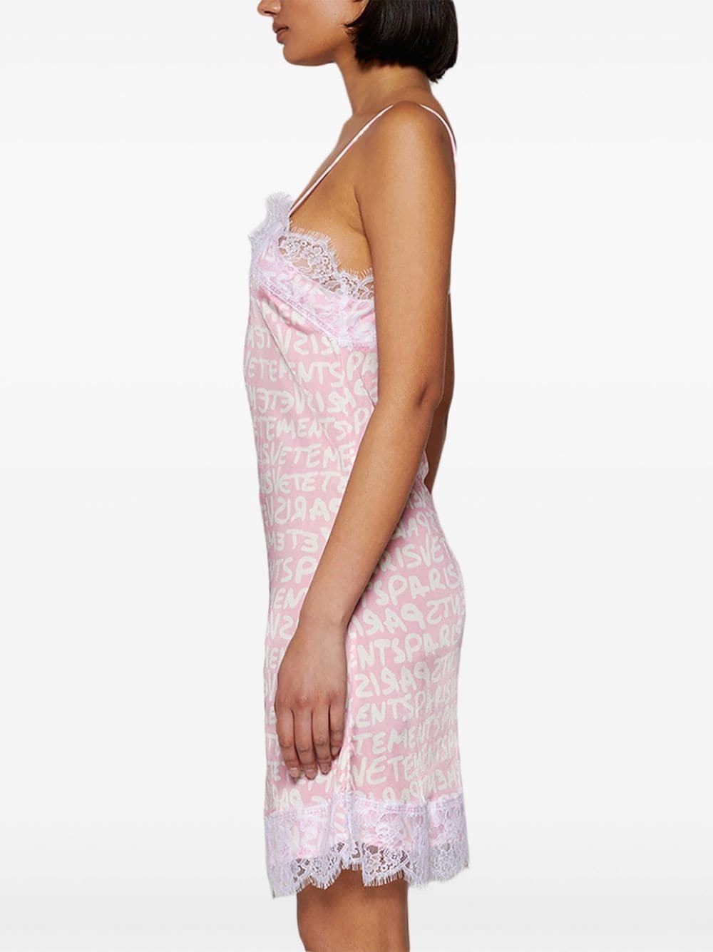logo-print lace-trim minidress - 4