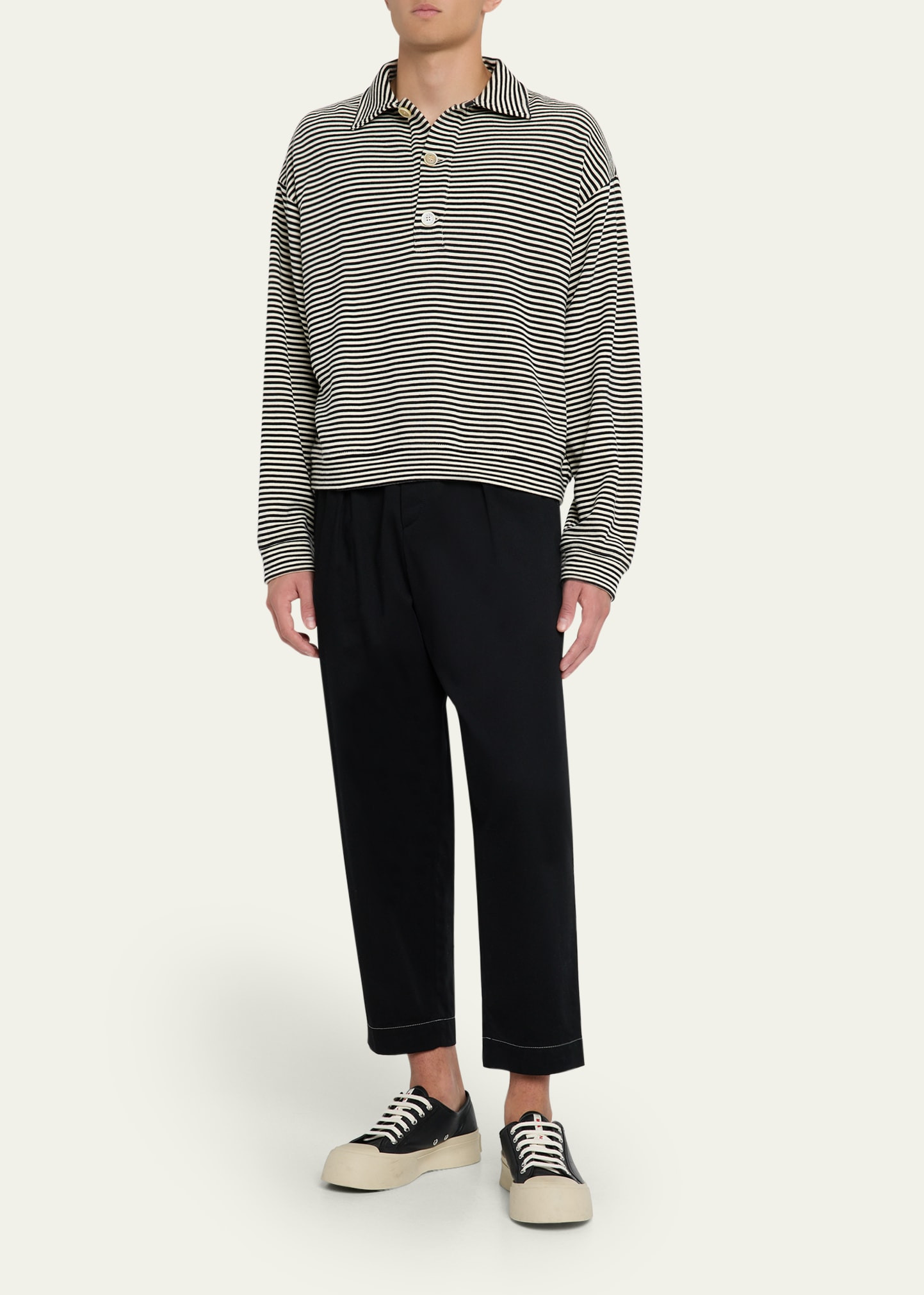 Men's Sailor Stripe Cotton Polo Sweatshirt - 2