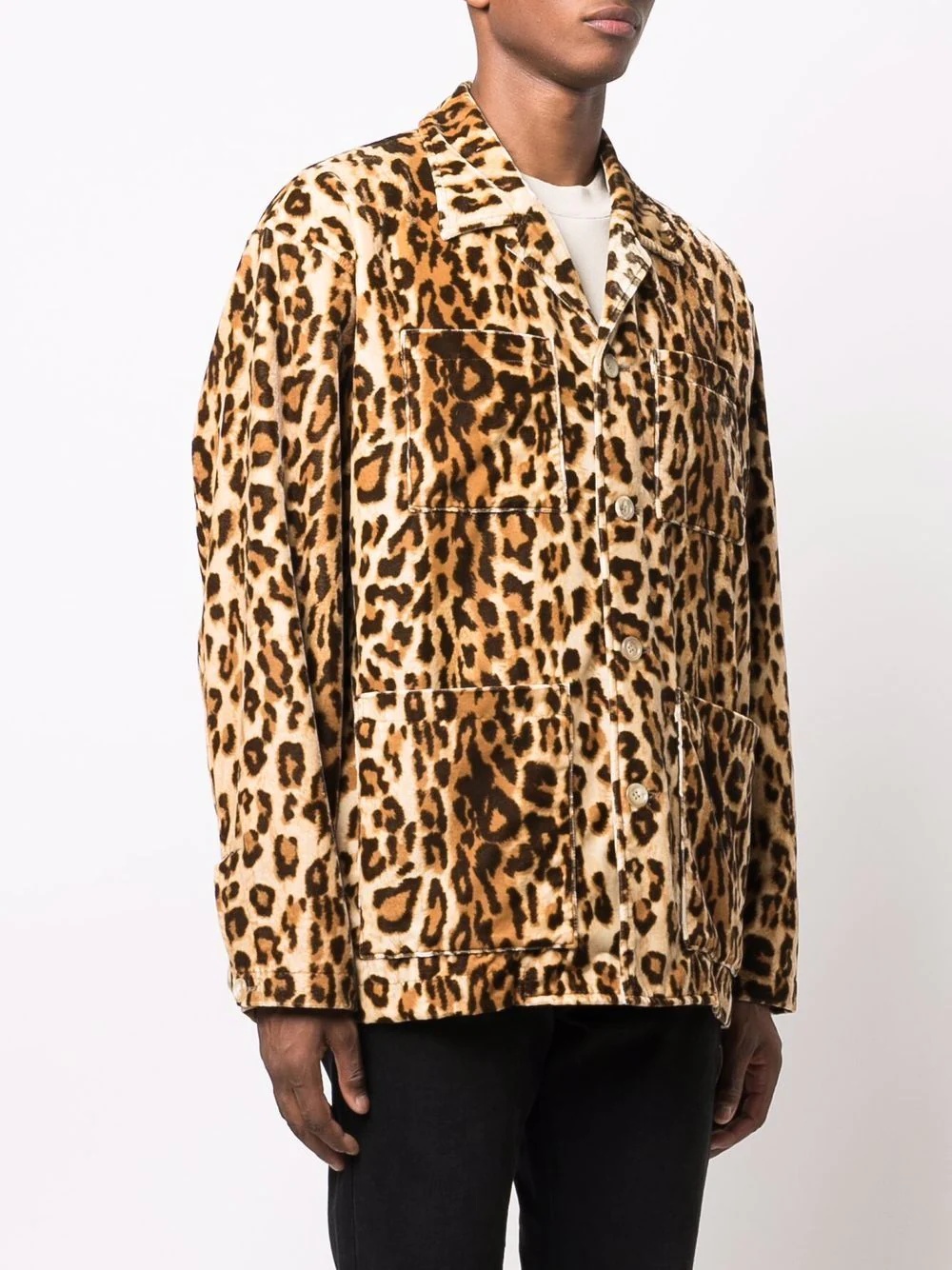 leopard-print notched-lapels shirt jacket - 3