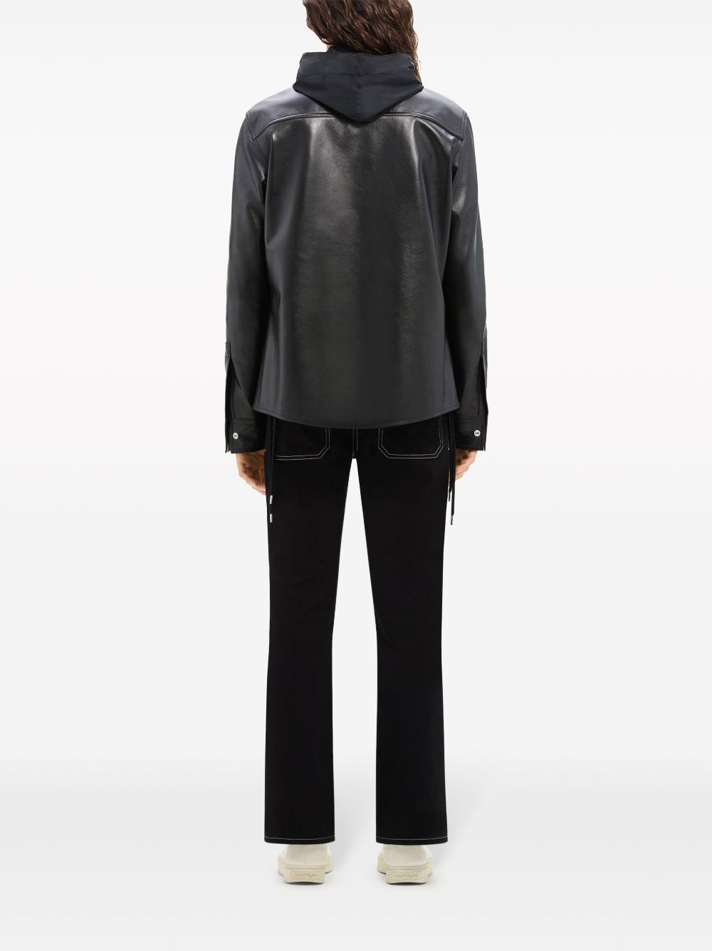 patch pocket leather shirt - 4
