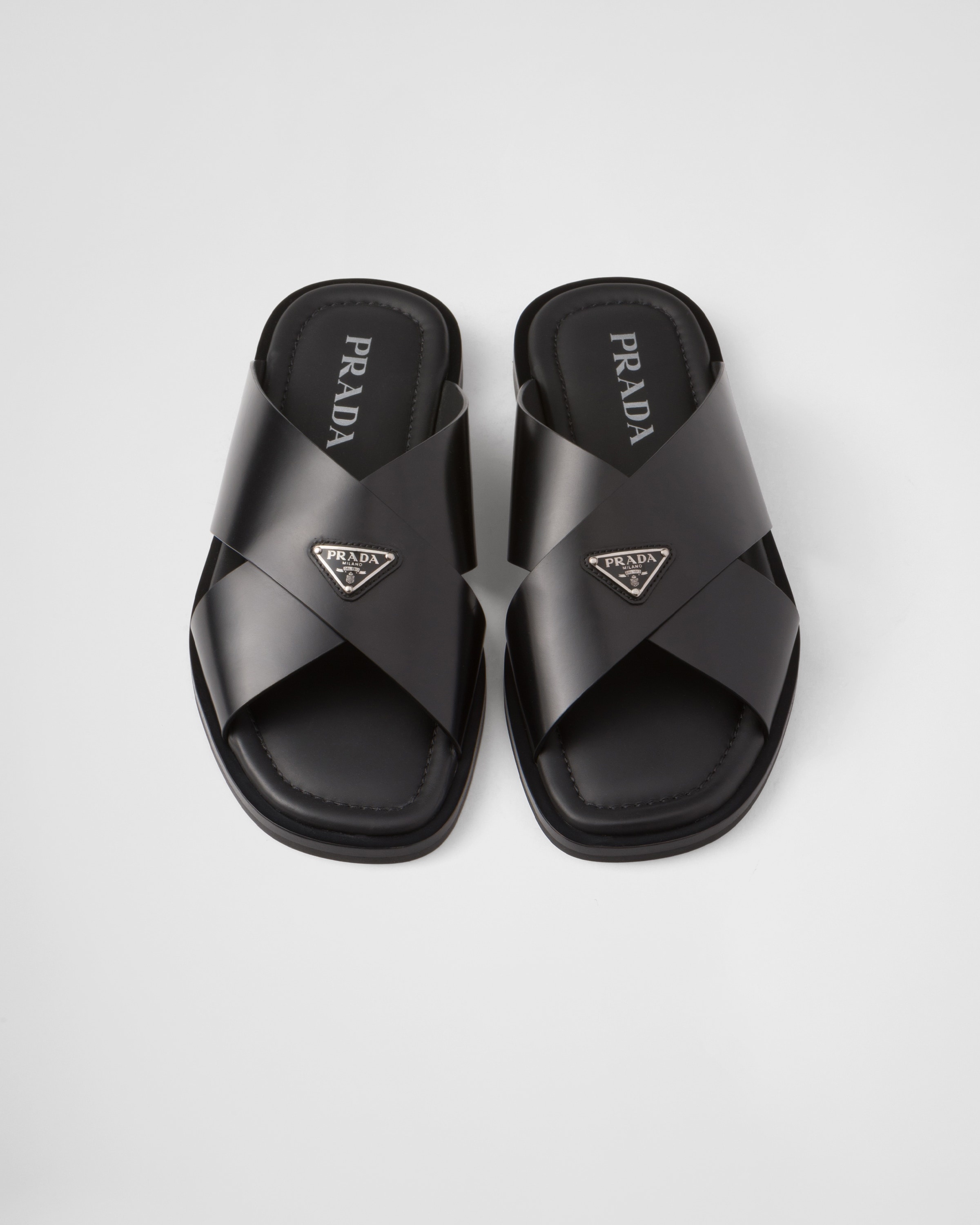 Brushed leather crisscross slides - 3