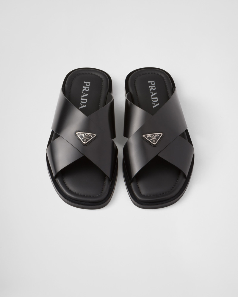 Brushed leather crisscross slides 3