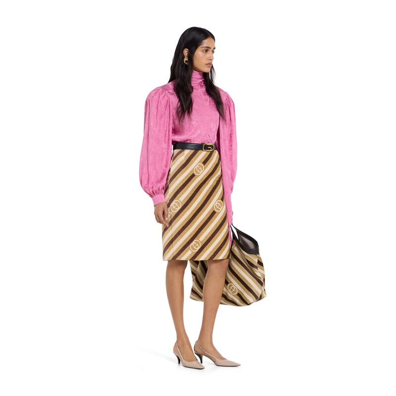 GUCCI Diagonal GG velvet chenille midi skirt outlook