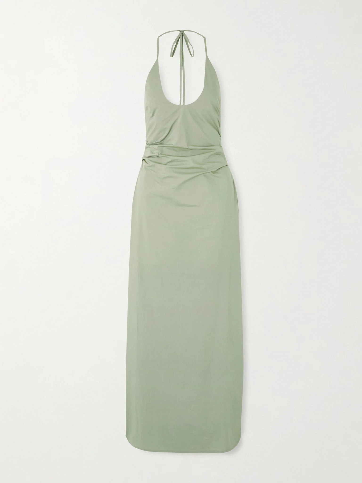 Martina gathered cotton-poplin halterneck maxi dress Sage green - 1